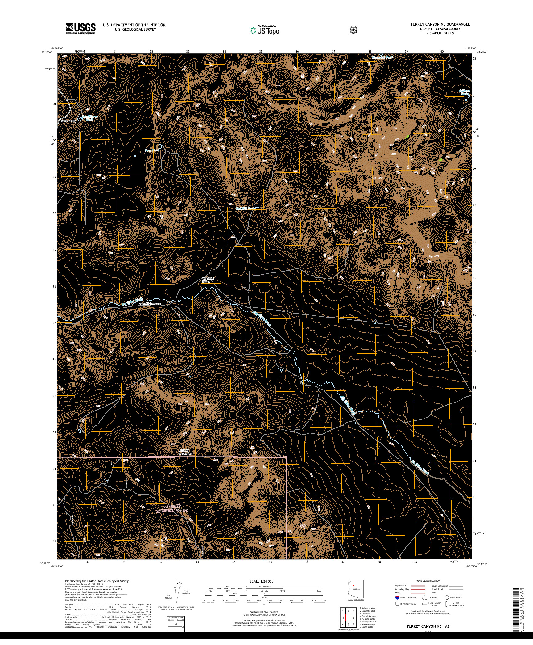 USGS US TOPO 7.5-MINUTE MAP FOR TURKEY CANYON NE, AZ 2018