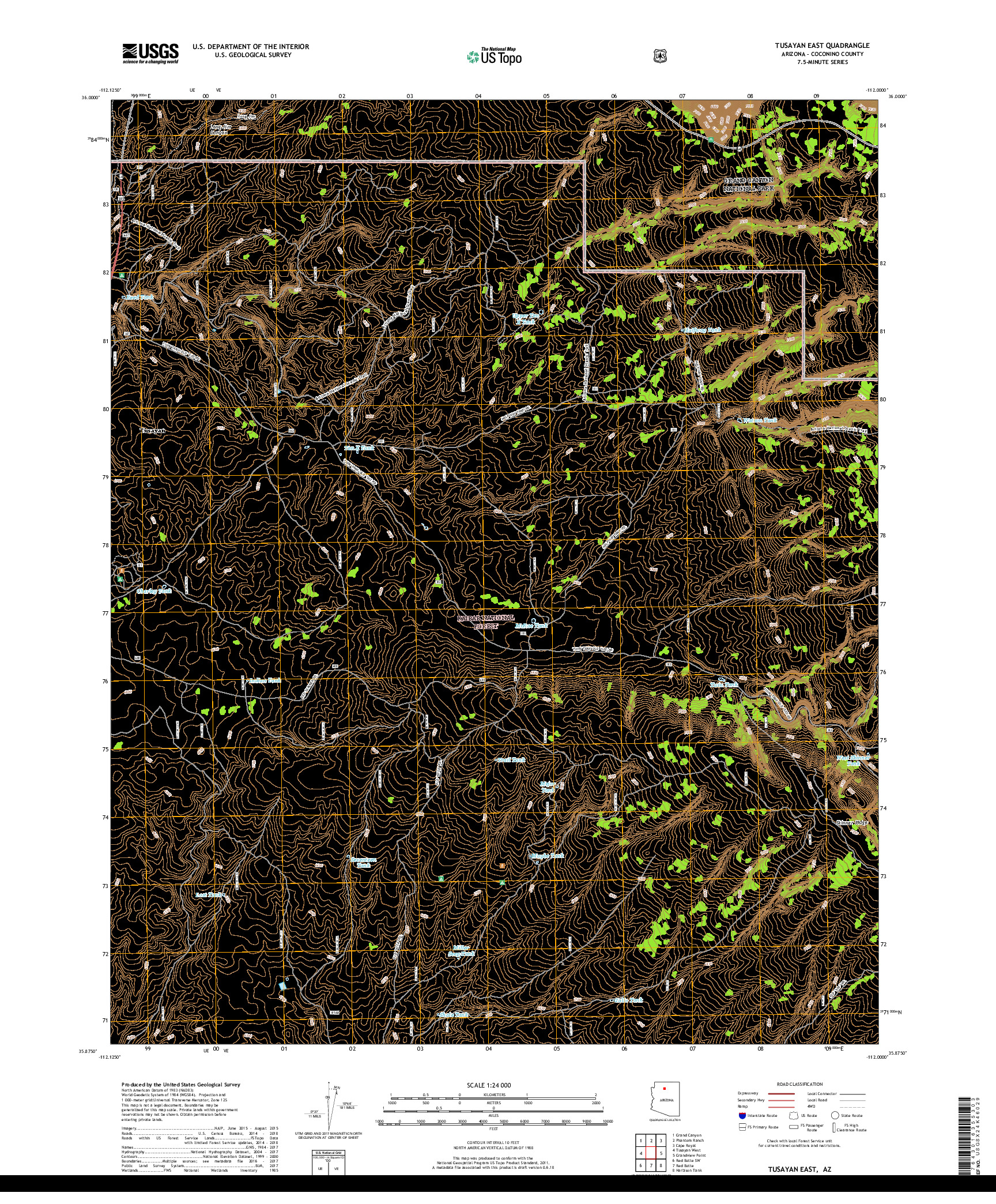 USGS US TOPO 7.5-MINUTE MAP FOR TUSAYAN EAST, AZ 2018