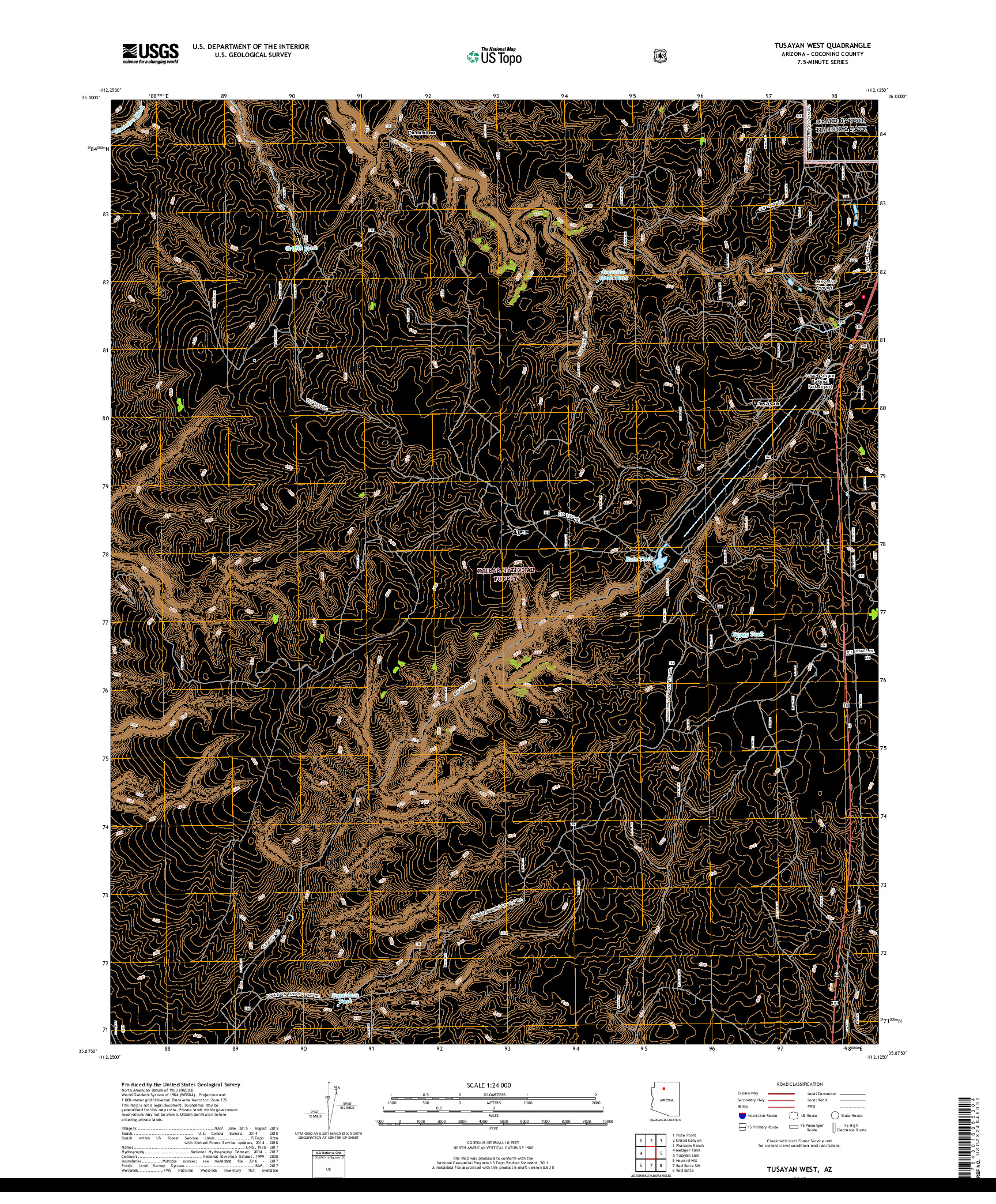 USGS US TOPO 7.5-MINUTE MAP FOR TUSAYAN WEST, AZ 2018