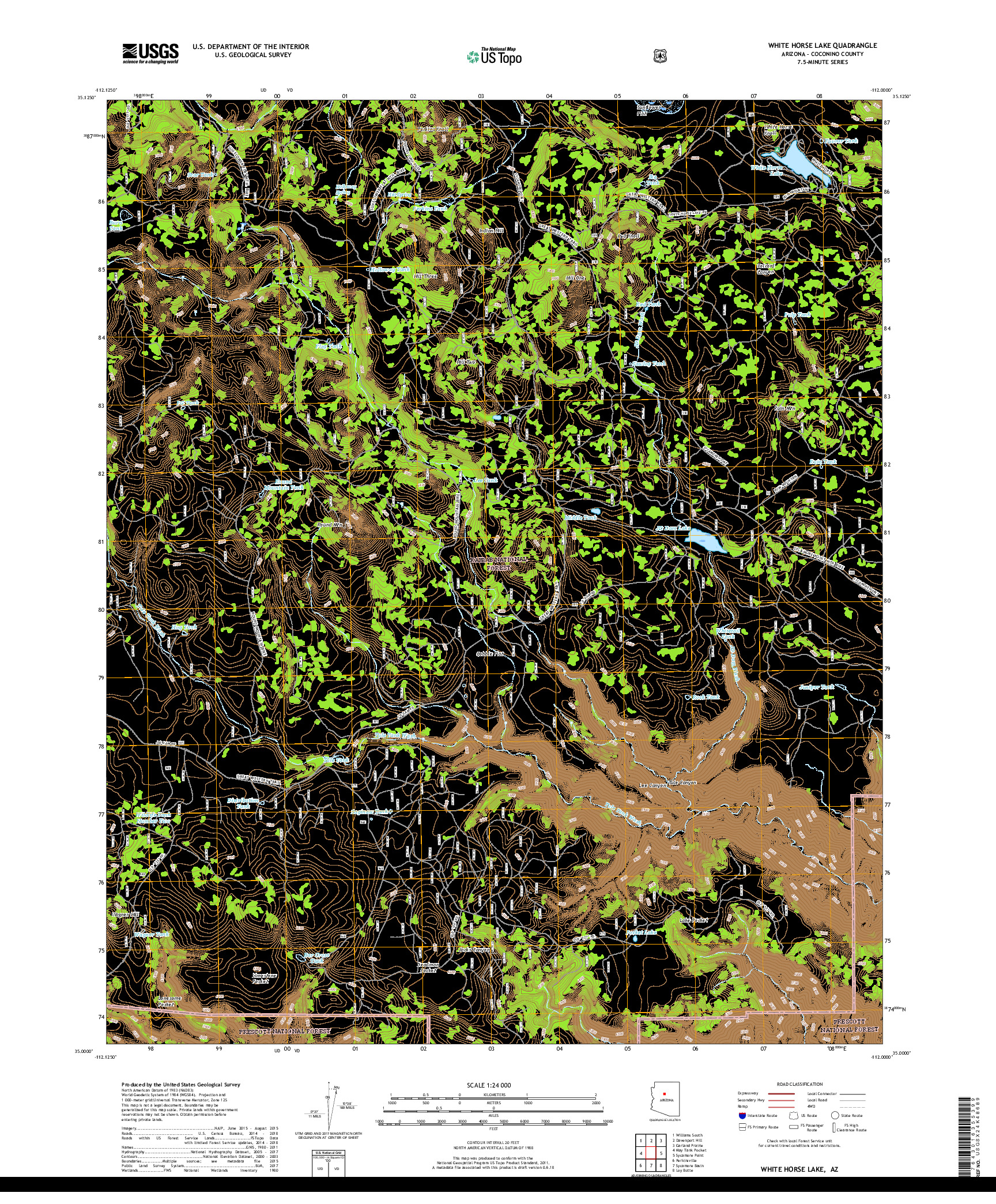 USGS US TOPO 7.5-MINUTE MAP FOR WHITE HORSE LAKE, AZ 2018