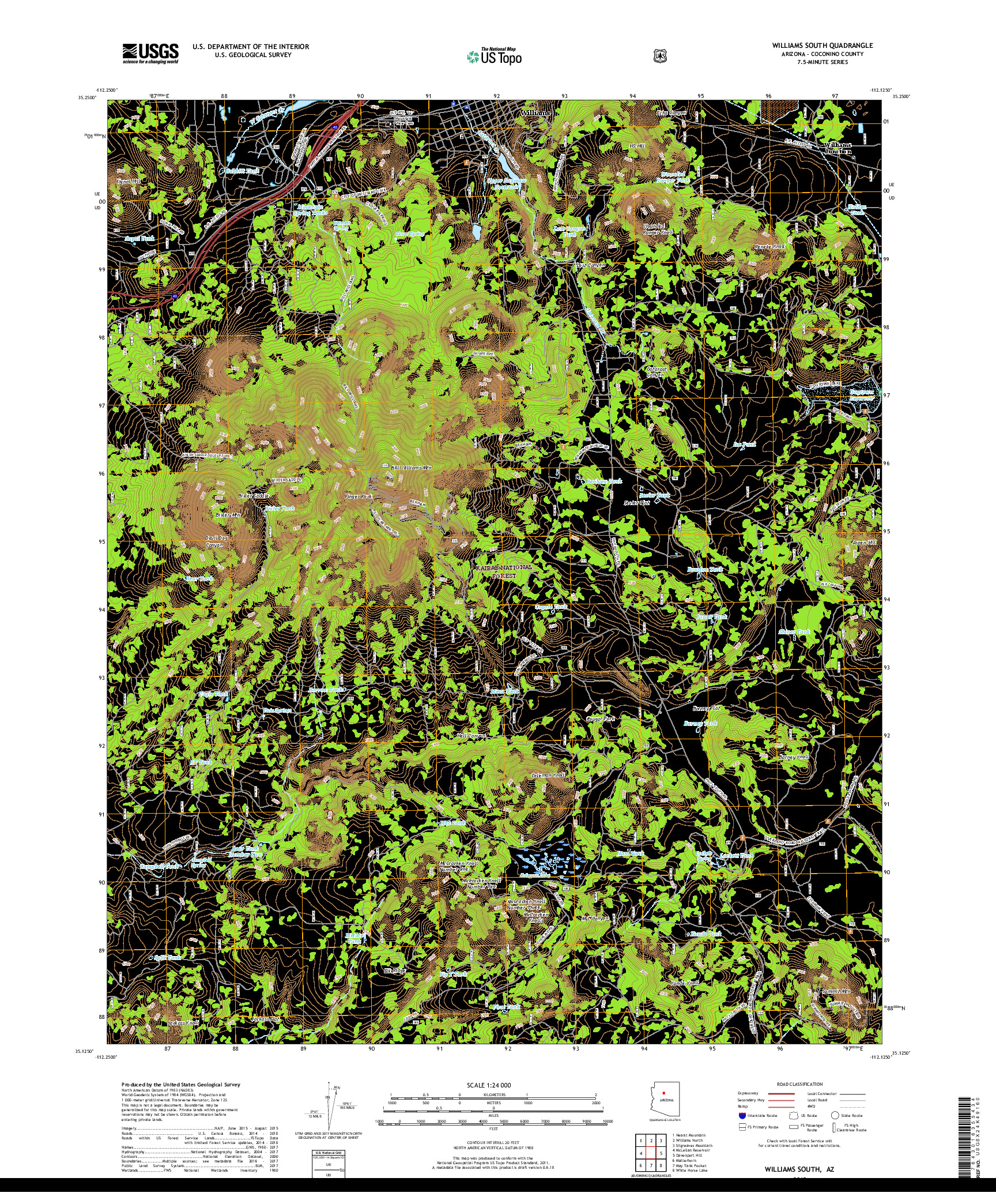 USGS US TOPO 7.5-MINUTE MAP FOR WILLIAMS SOUTH, AZ 2018