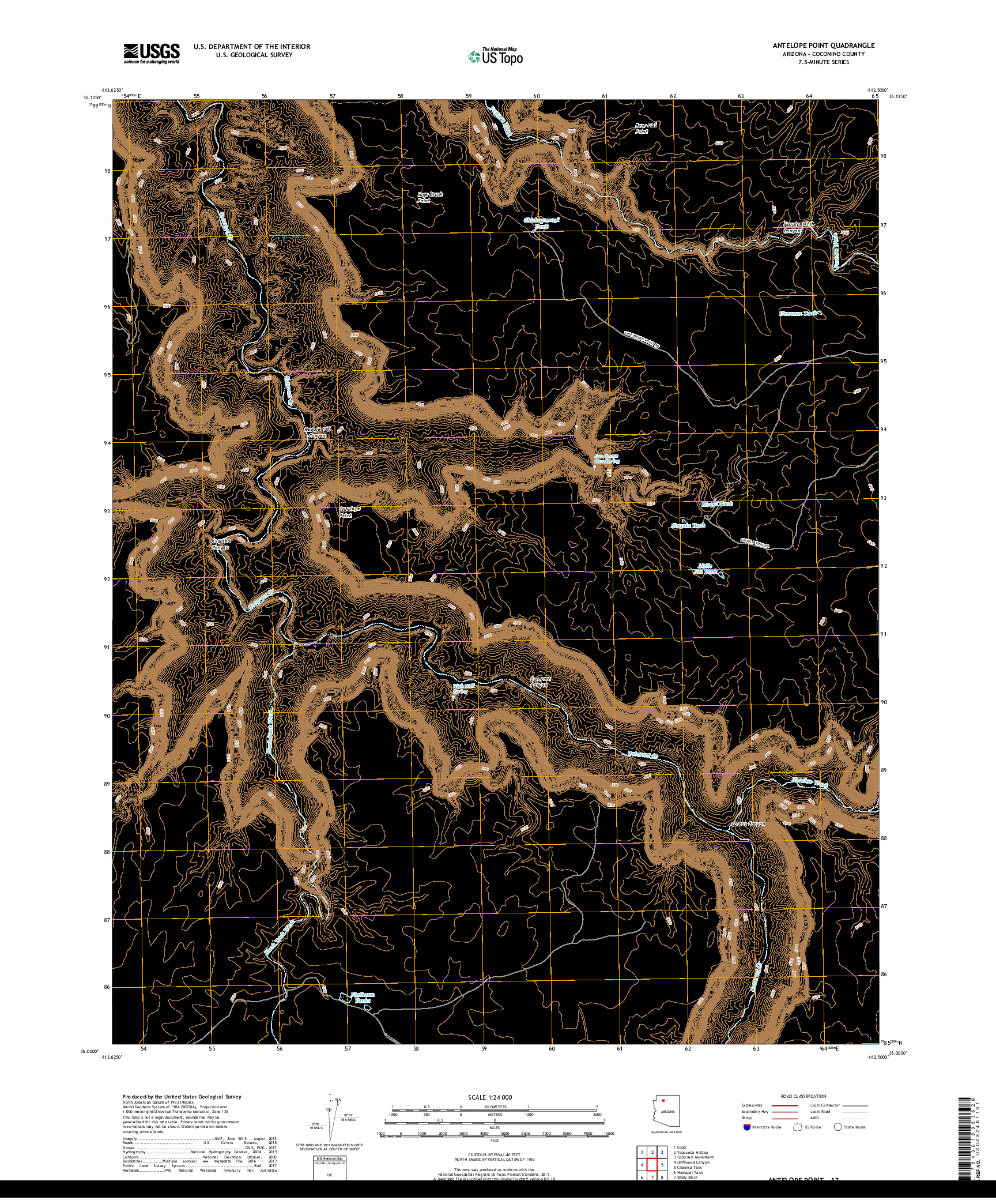 USGS US TOPO 7.5-MINUTE MAP FOR ANTELOPE POINT, AZ 2018