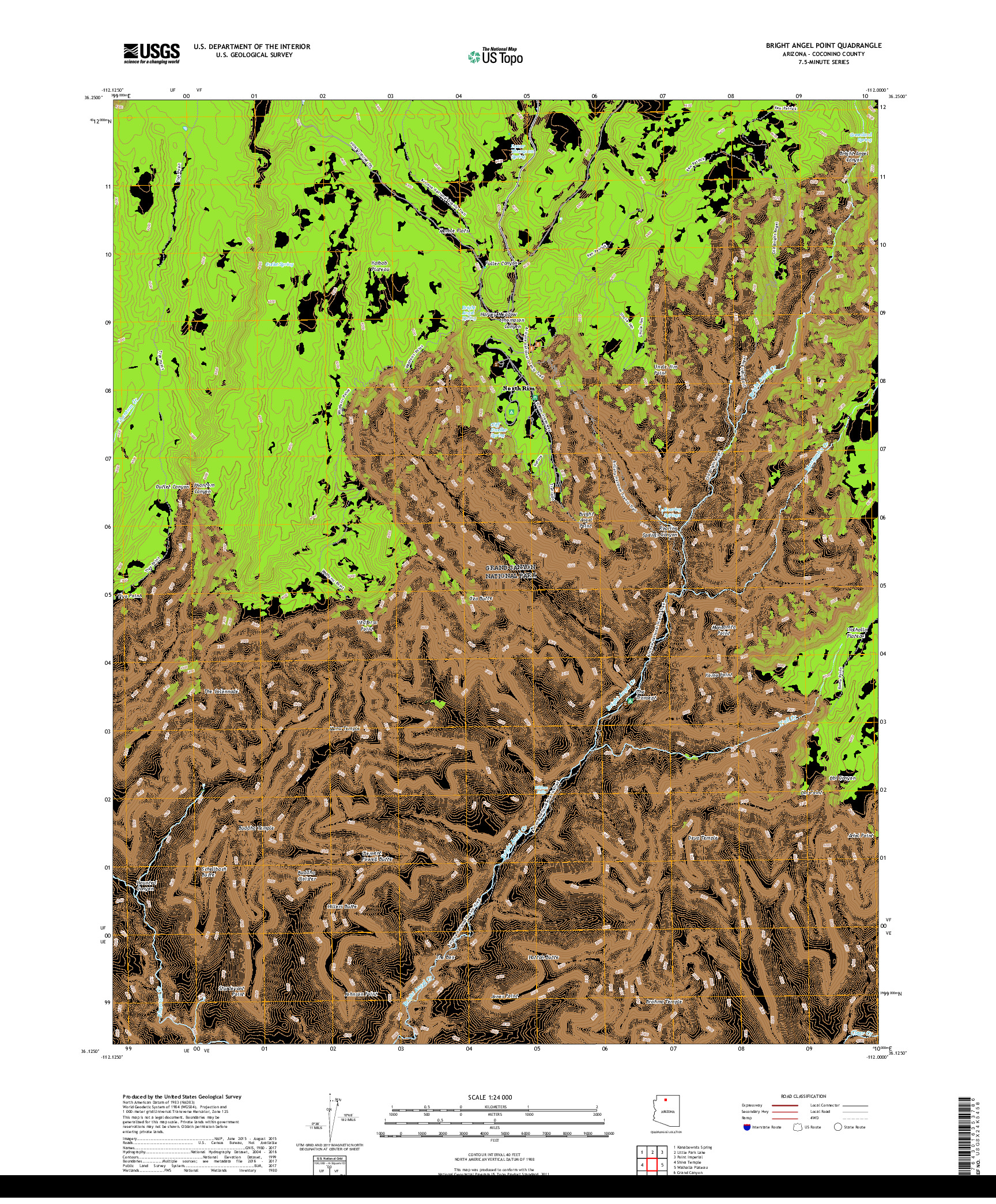 USGS US TOPO 7.5-MINUTE MAP FOR BRIGHT ANGEL POINT, AZ 2018