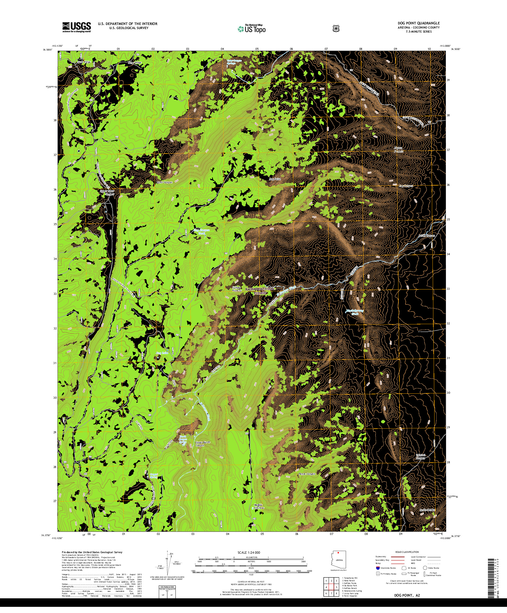 USGS US TOPO 7.5-MINUTE MAP FOR DOG POINT, AZ 2018