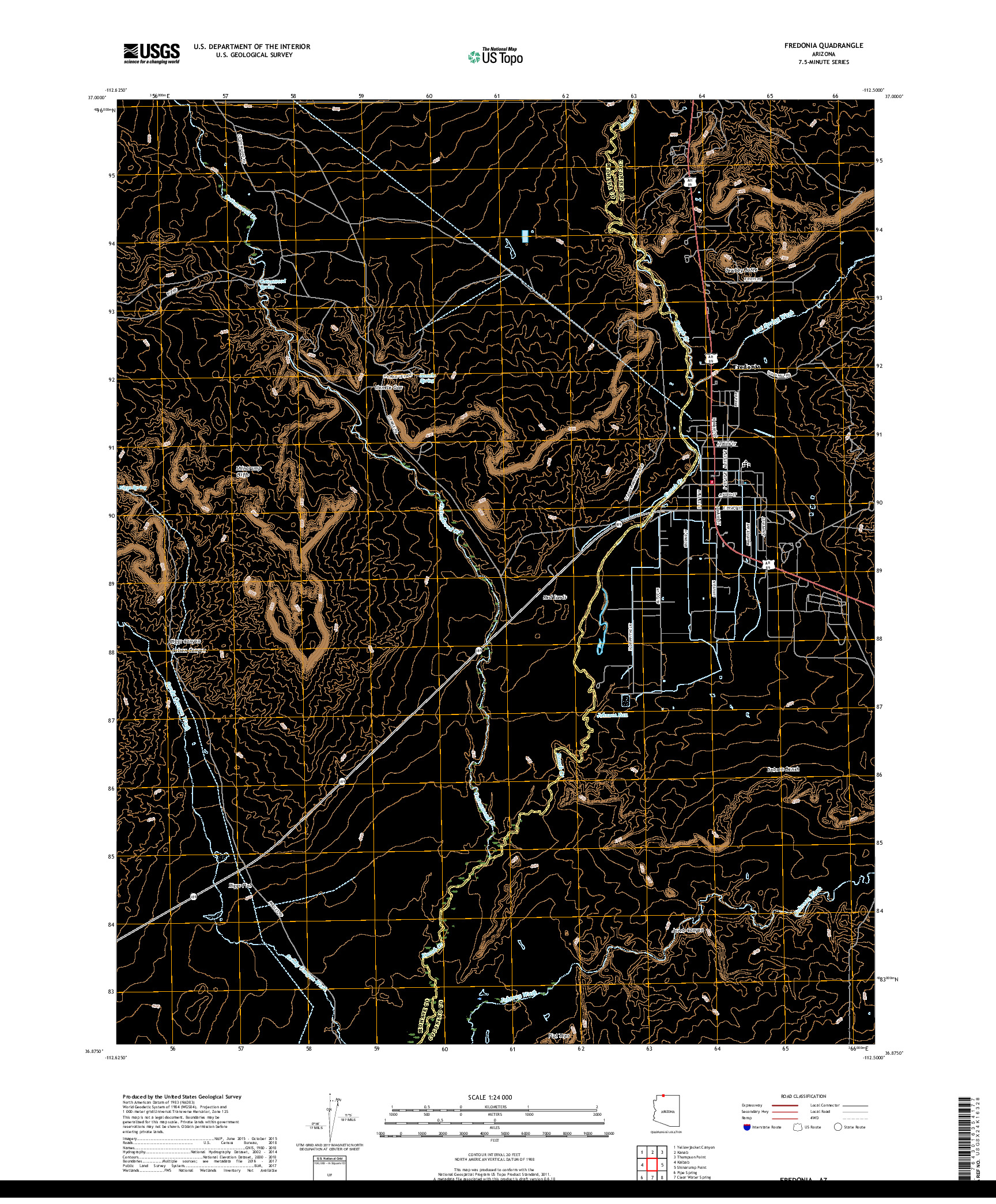 USGS US TOPO 7.5-MINUTE MAP FOR FREDONIA, AZ 2018