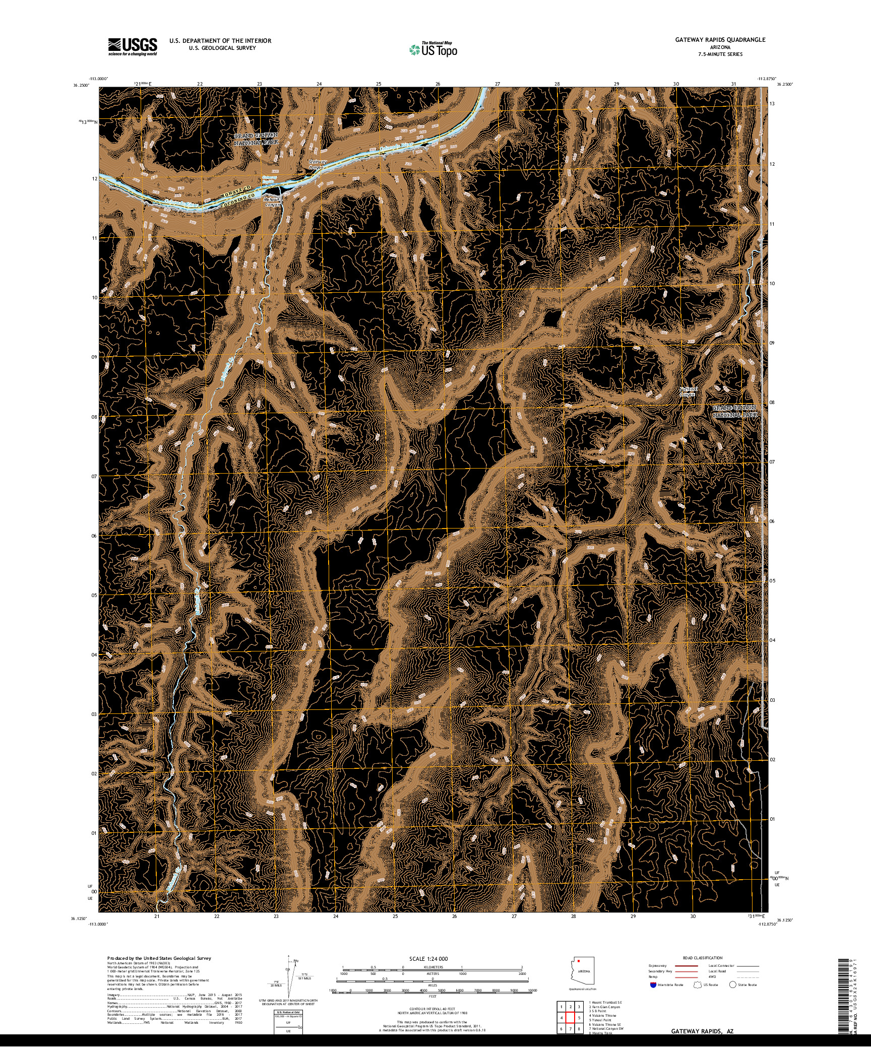 USGS US TOPO 7.5-MINUTE MAP FOR GATEWAY RAPIDS, AZ 2018