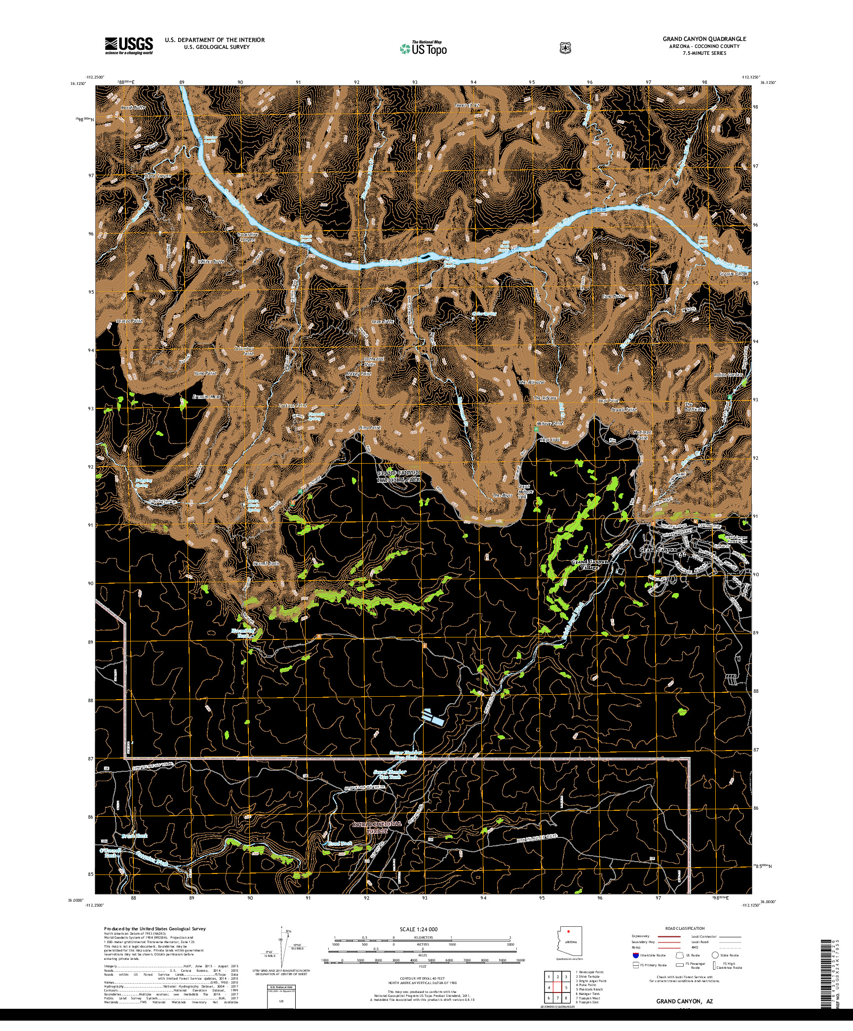 USGS US TOPO 7.5-MINUTE MAP FOR GRAND CANYON, AZ 2018