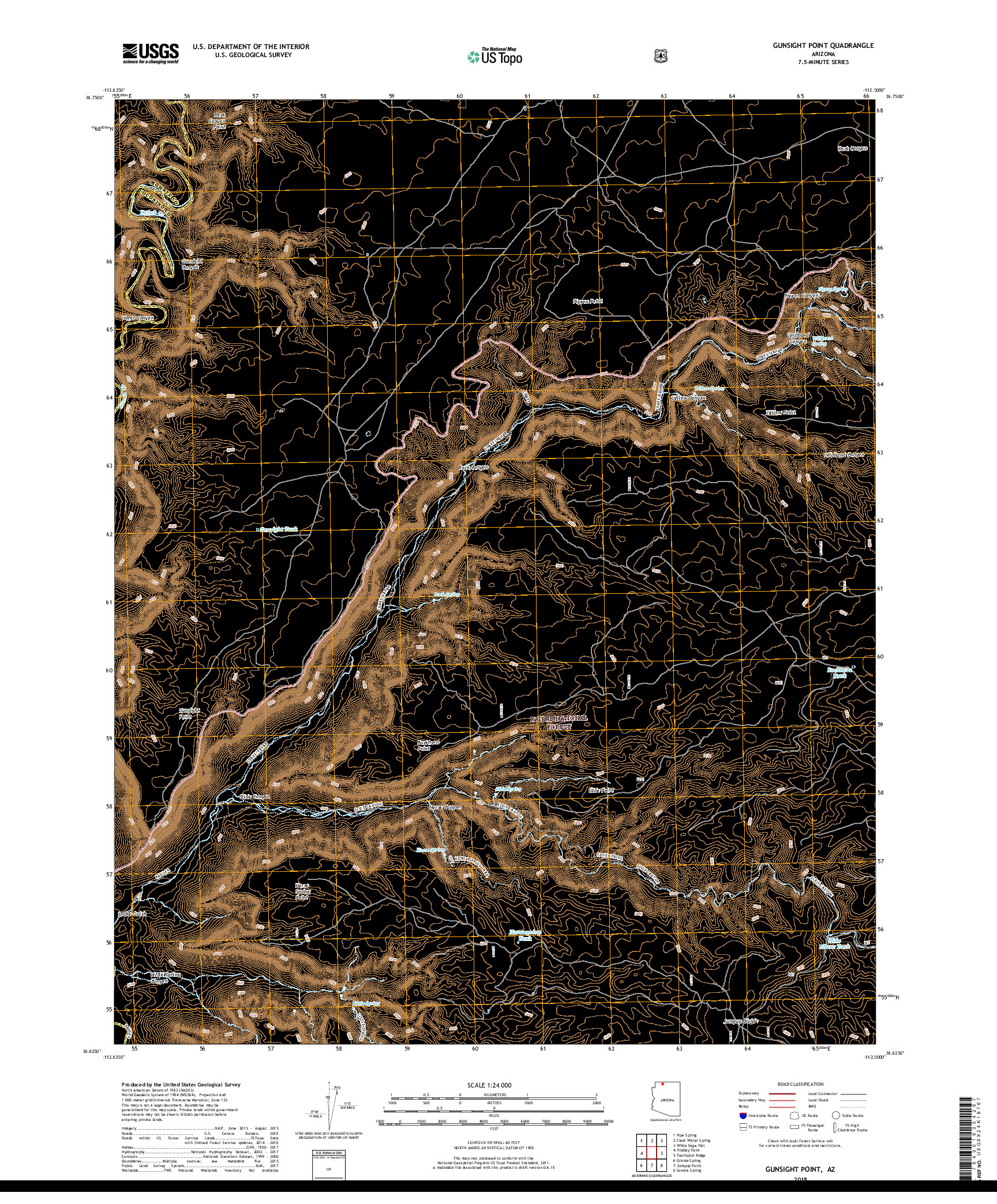 USGS US TOPO 7.5-MINUTE MAP FOR GUNSIGHT POINT, AZ 2018