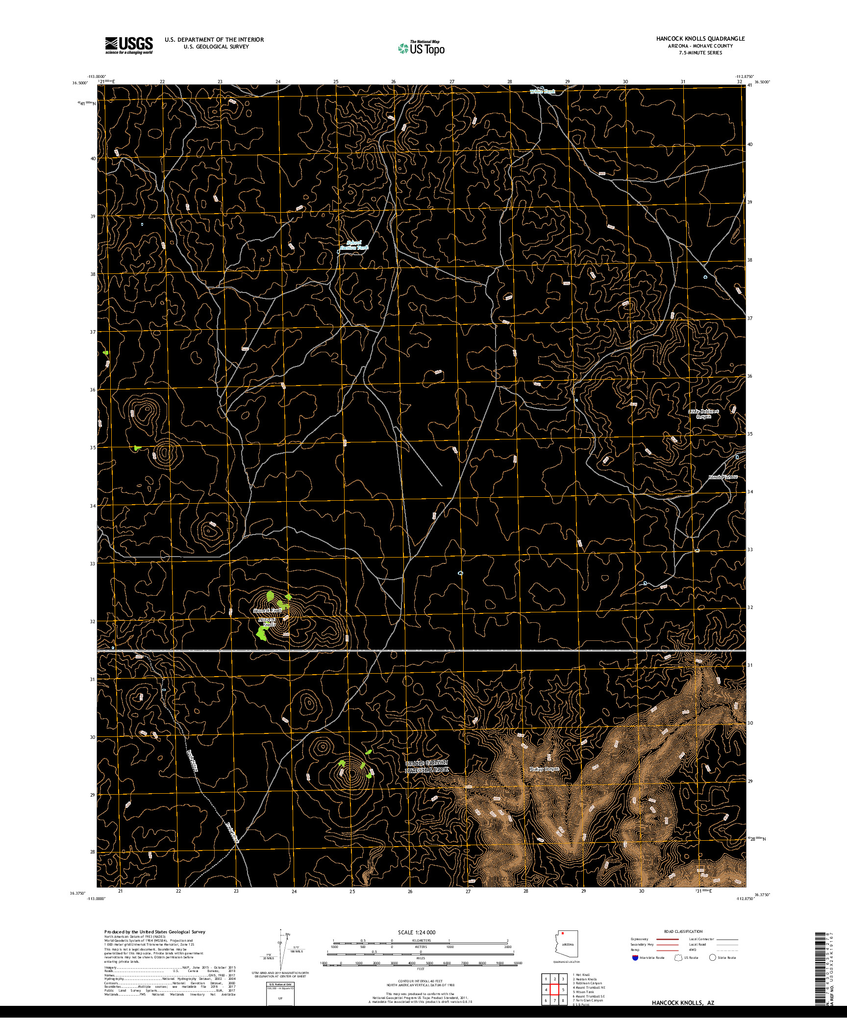 USGS US TOPO 7.5-MINUTE MAP FOR HANCOCK KNOLLS, AZ 2018
