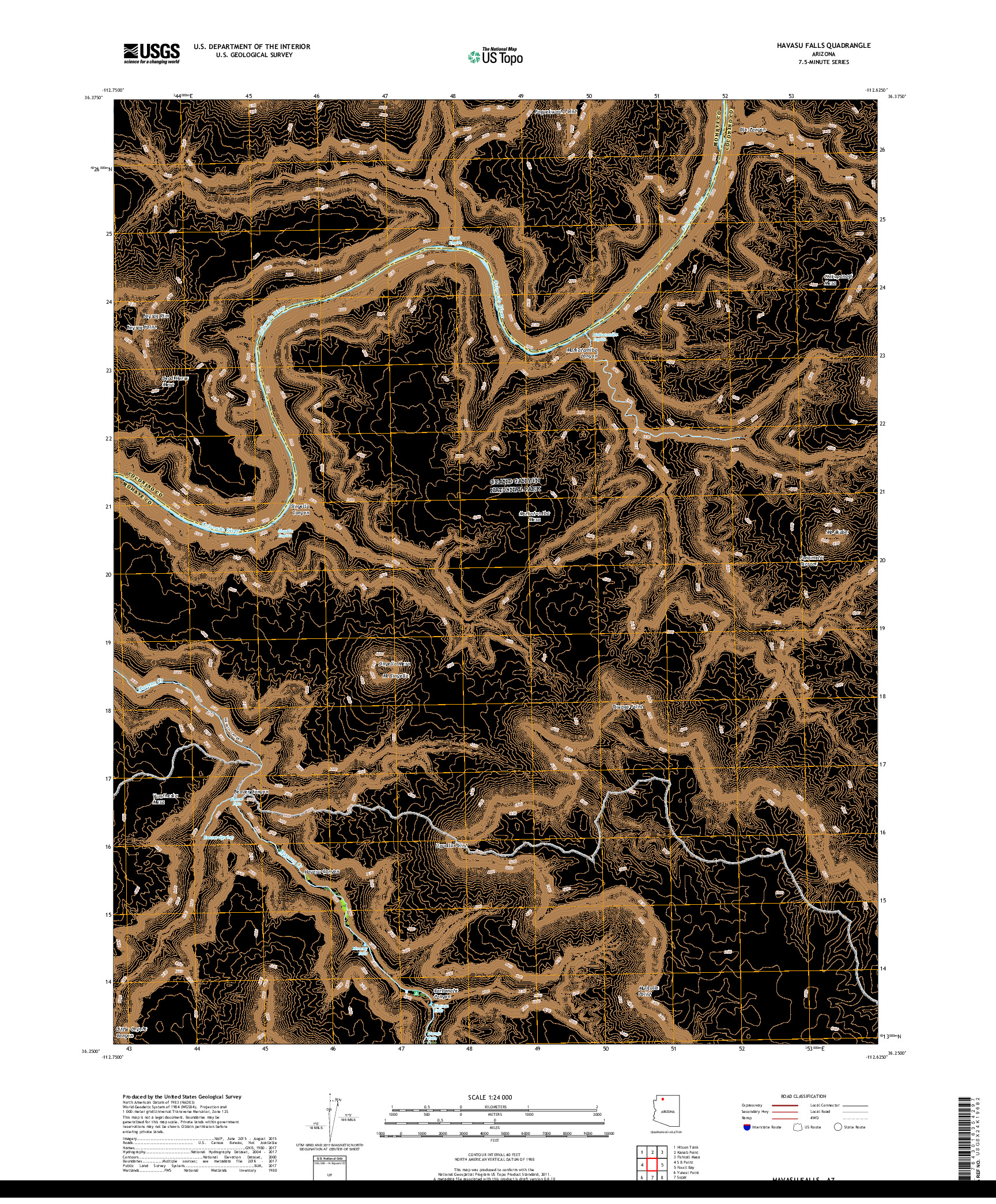 USGS US TOPO 7.5-MINUTE MAP FOR HAVASU FALLS, AZ 2018