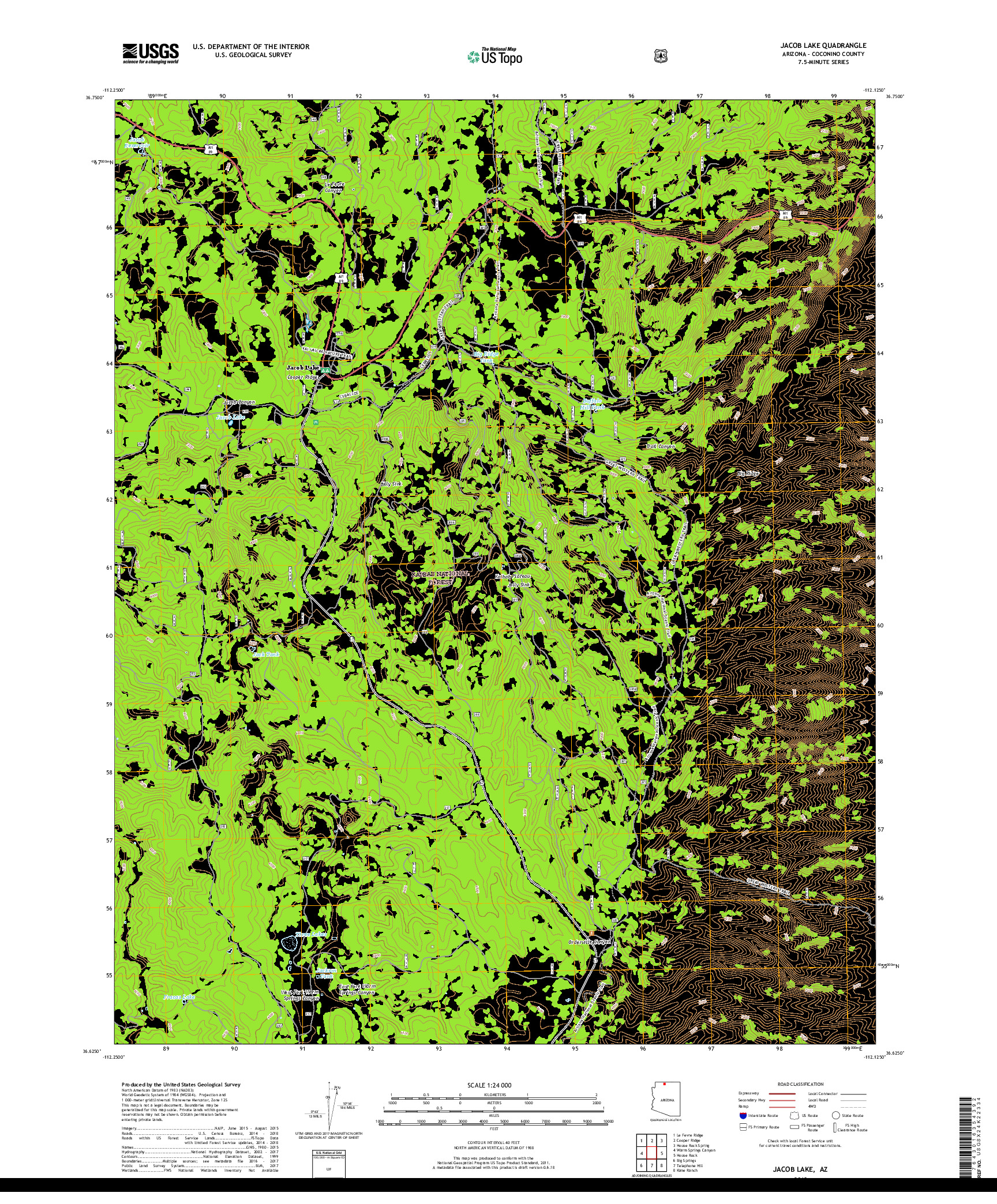 USGS US TOPO 7.5-MINUTE MAP FOR JACOB LAKE, AZ 2018