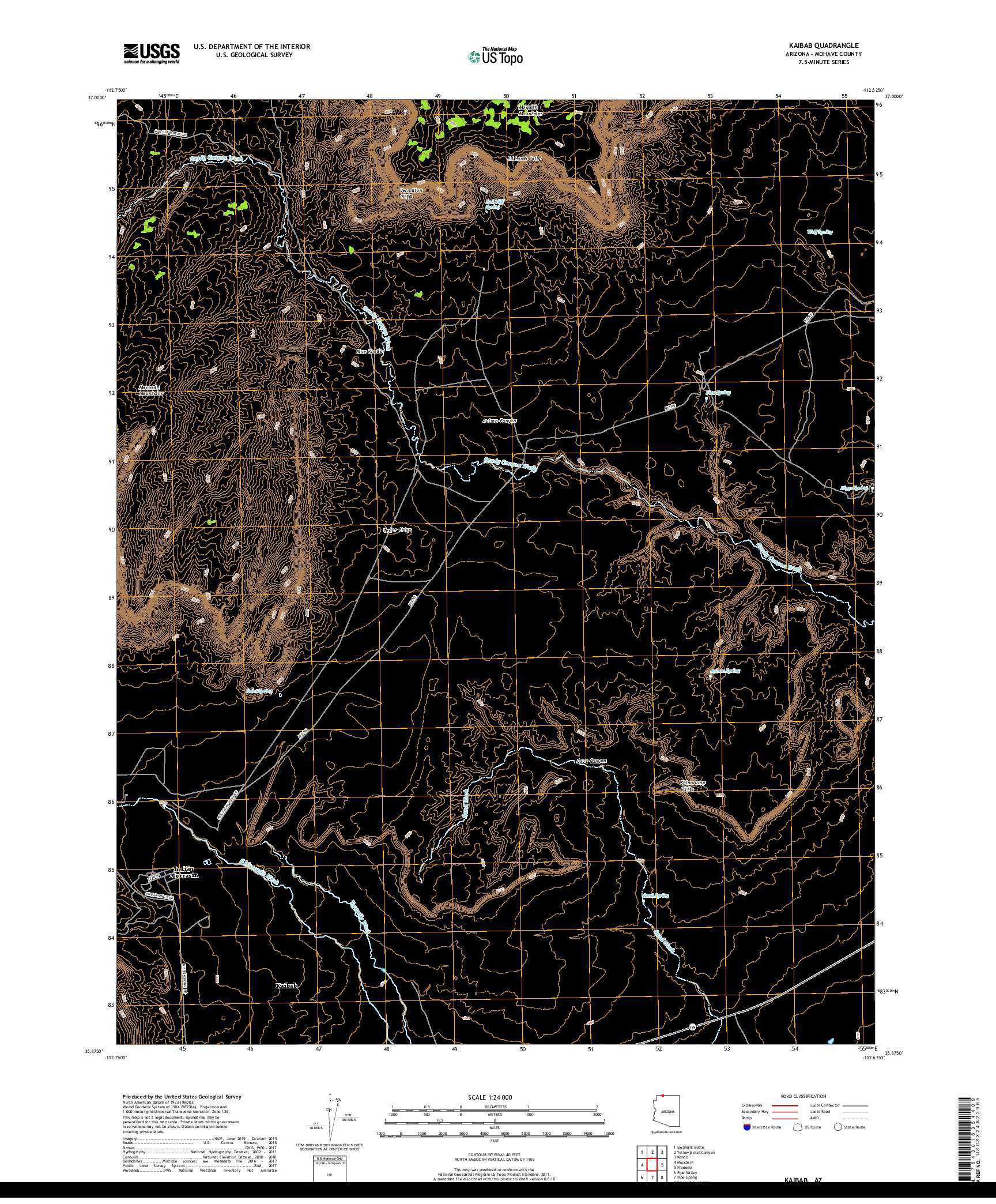 USGS US TOPO 7.5-MINUTE MAP FOR KAIBAB, AZ 2018