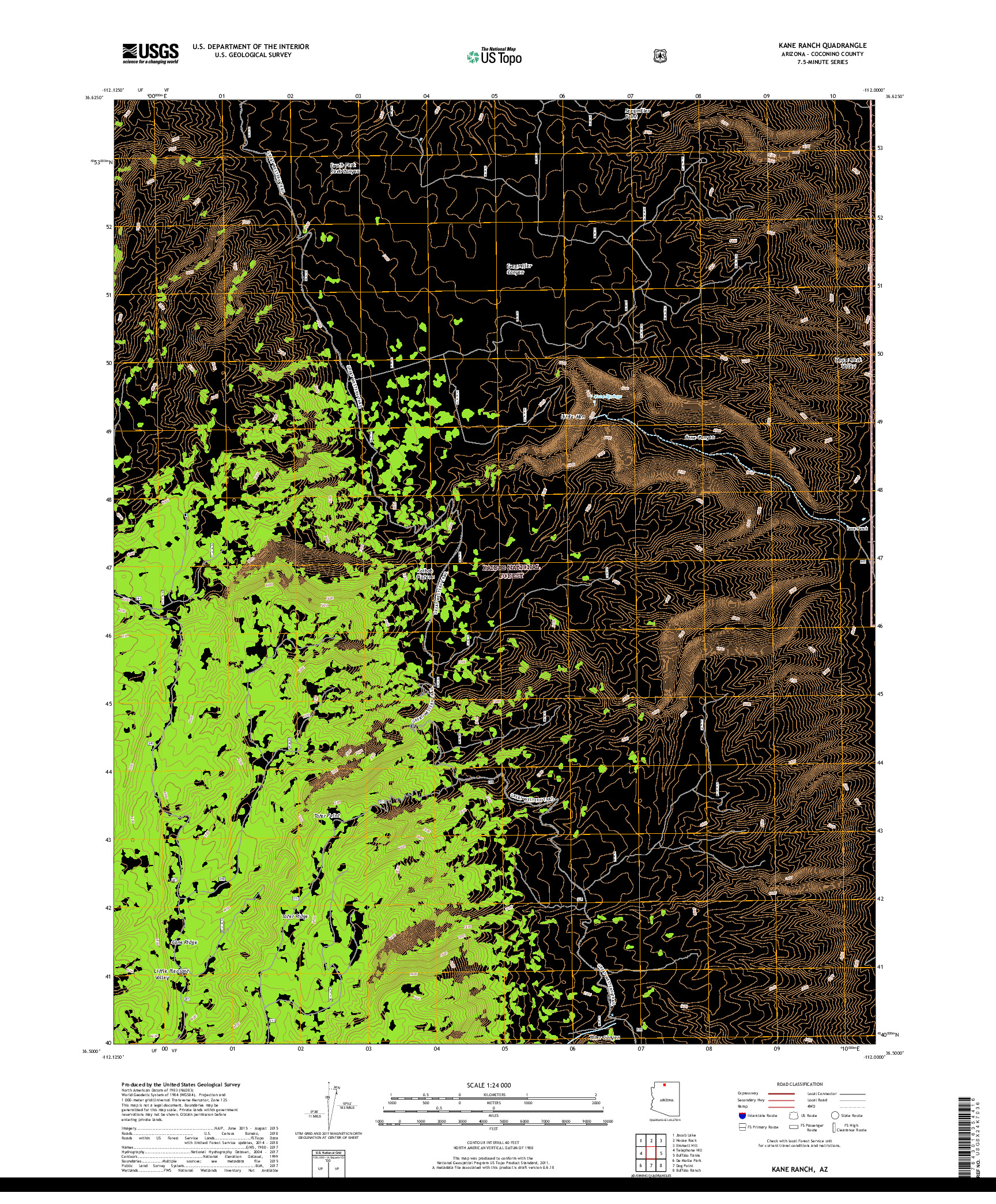 USGS US TOPO 7.5-MINUTE MAP FOR KANE RANCH, AZ 2018