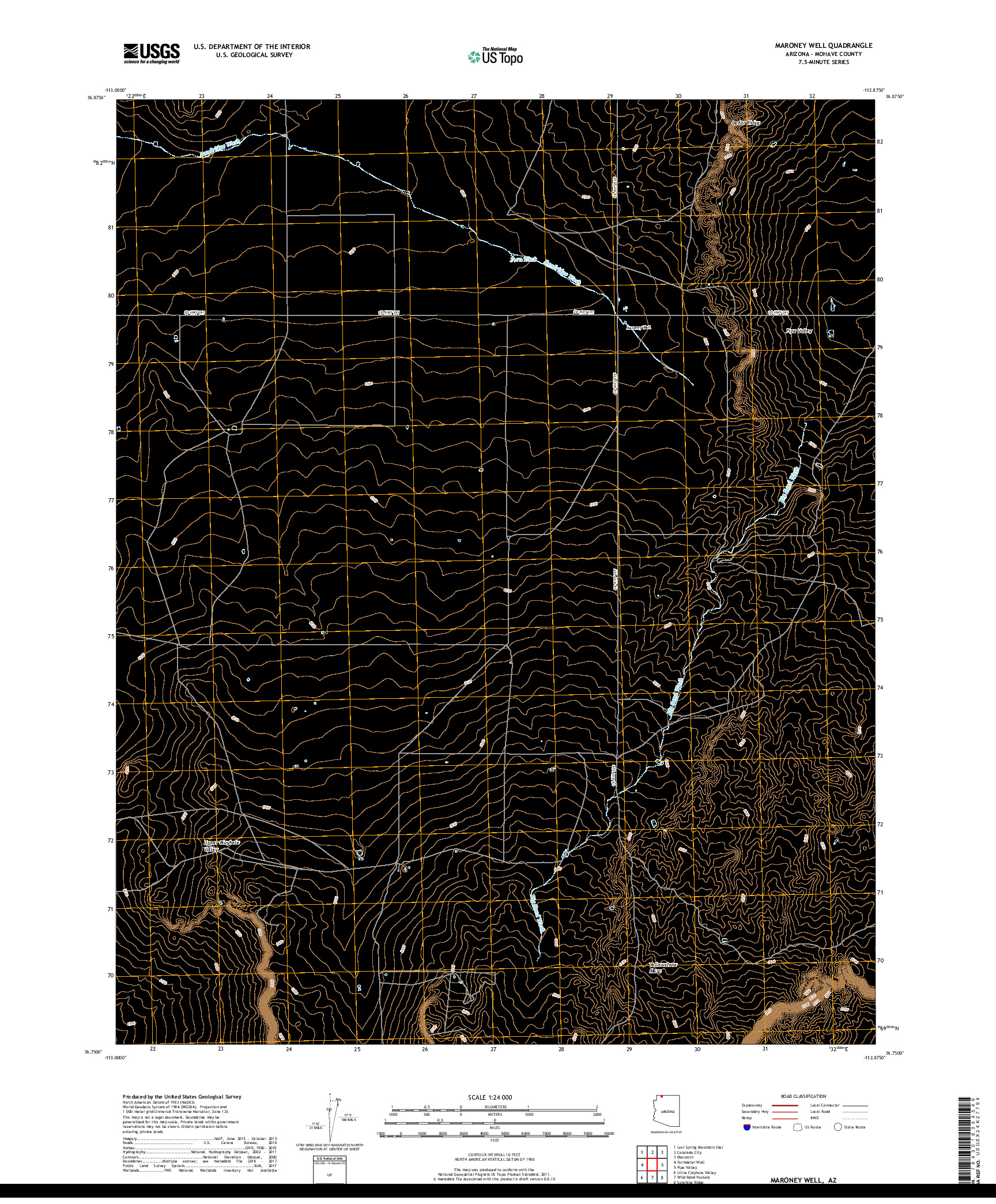 USGS US TOPO 7.5-MINUTE MAP FOR MARONEY WELL, AZ 2018