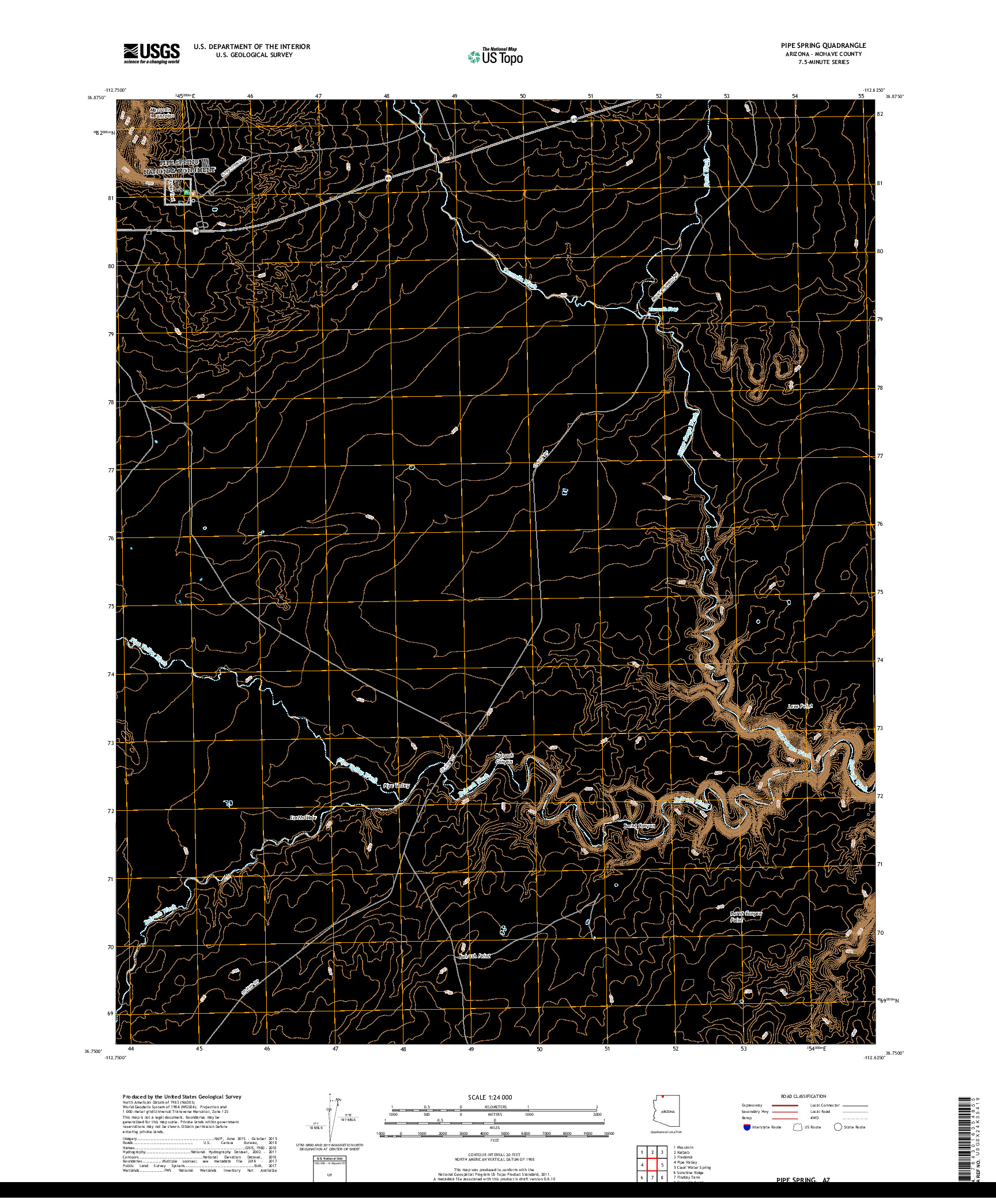 USGS US TOPO 7.5-MINUTE MAP FOR PIPE SPRING, AZ 2018