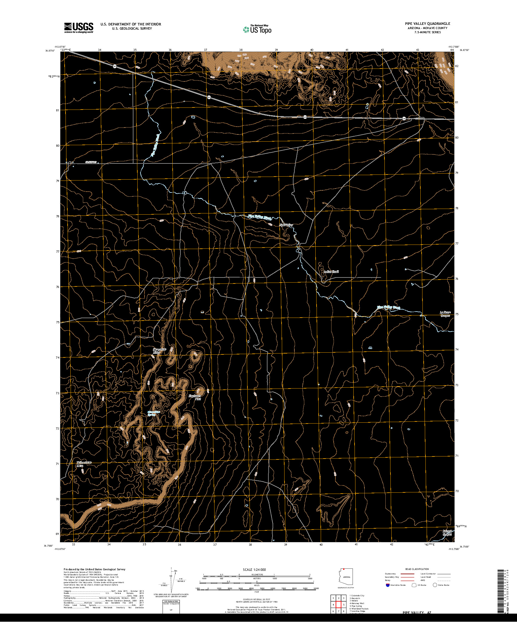 USGS US TOPO 7.5-MINUTE MAP FOR PIPE VALLEY, AZ 2018