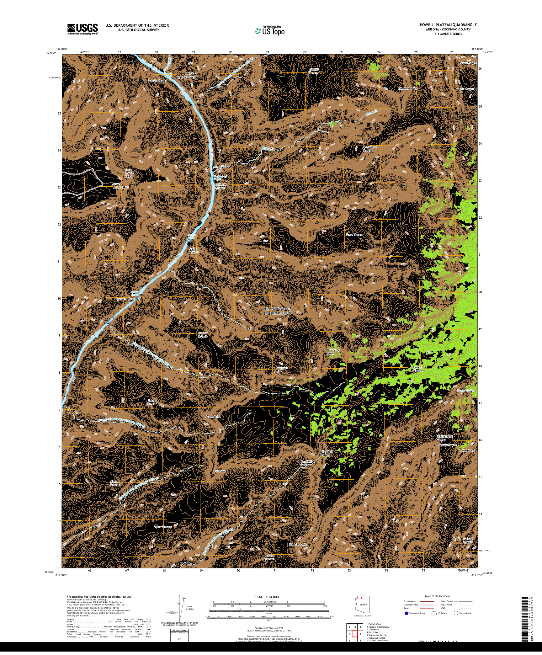 USGS US TOPO 7.5-MINUTE MAP FOR POWELL PLATEAU, AZ 2018