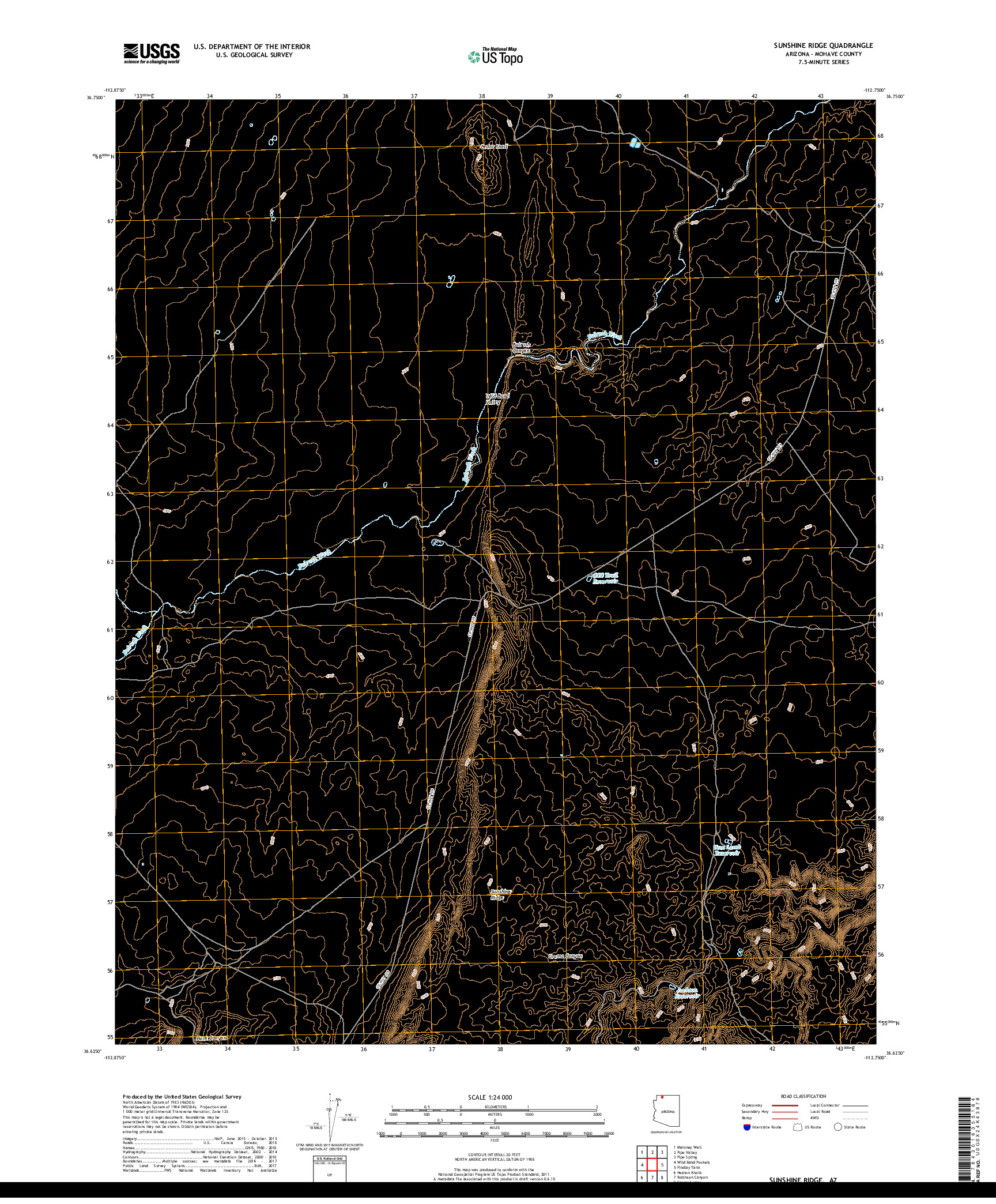 USGS US TOPO 7.5-MINUTE MAP FOR SUNSHINE RIDGE, AZ 2018