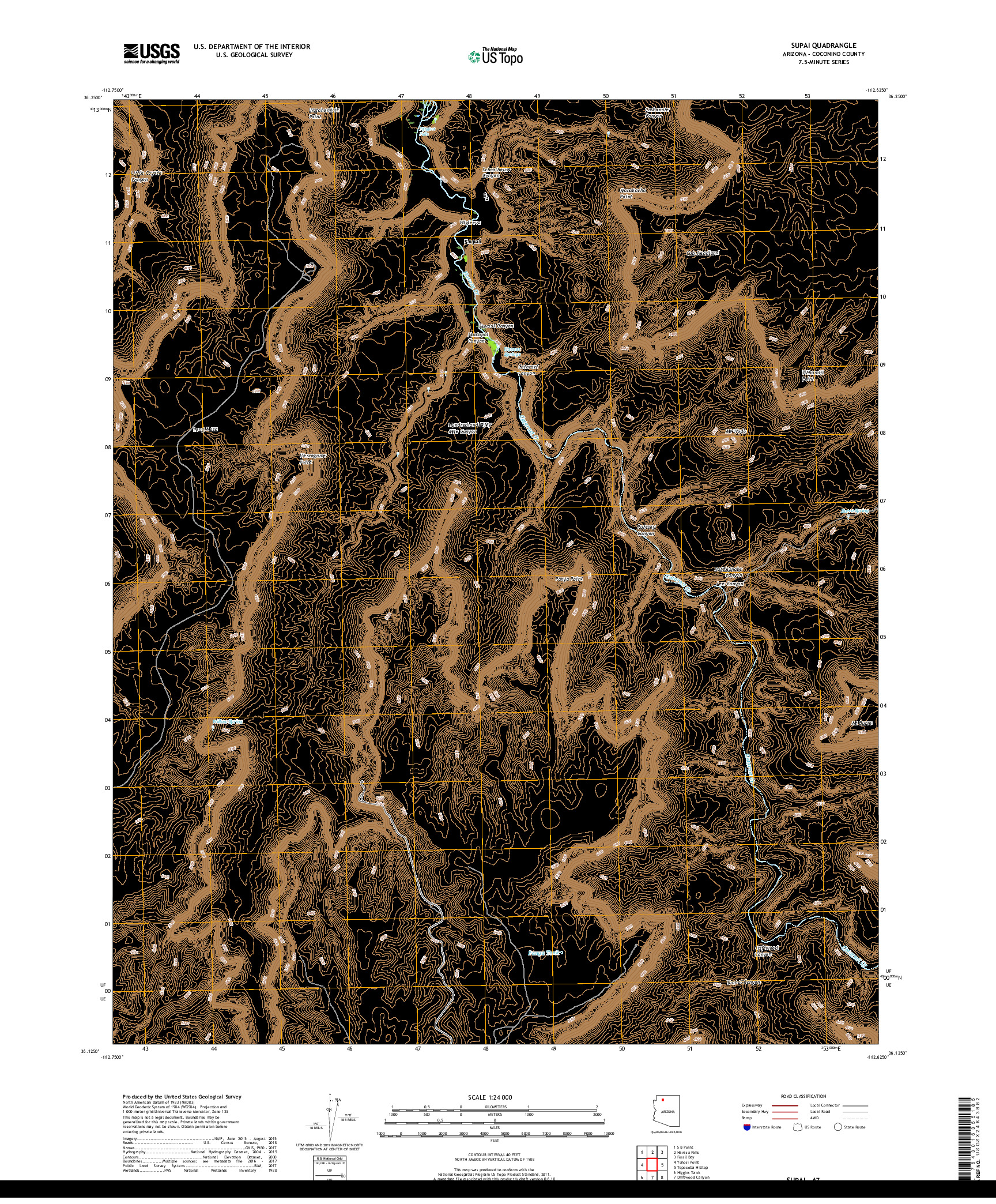 USGS US TOPO 7.5-MINUTE MAP FOR SUPAI, AZ 2018