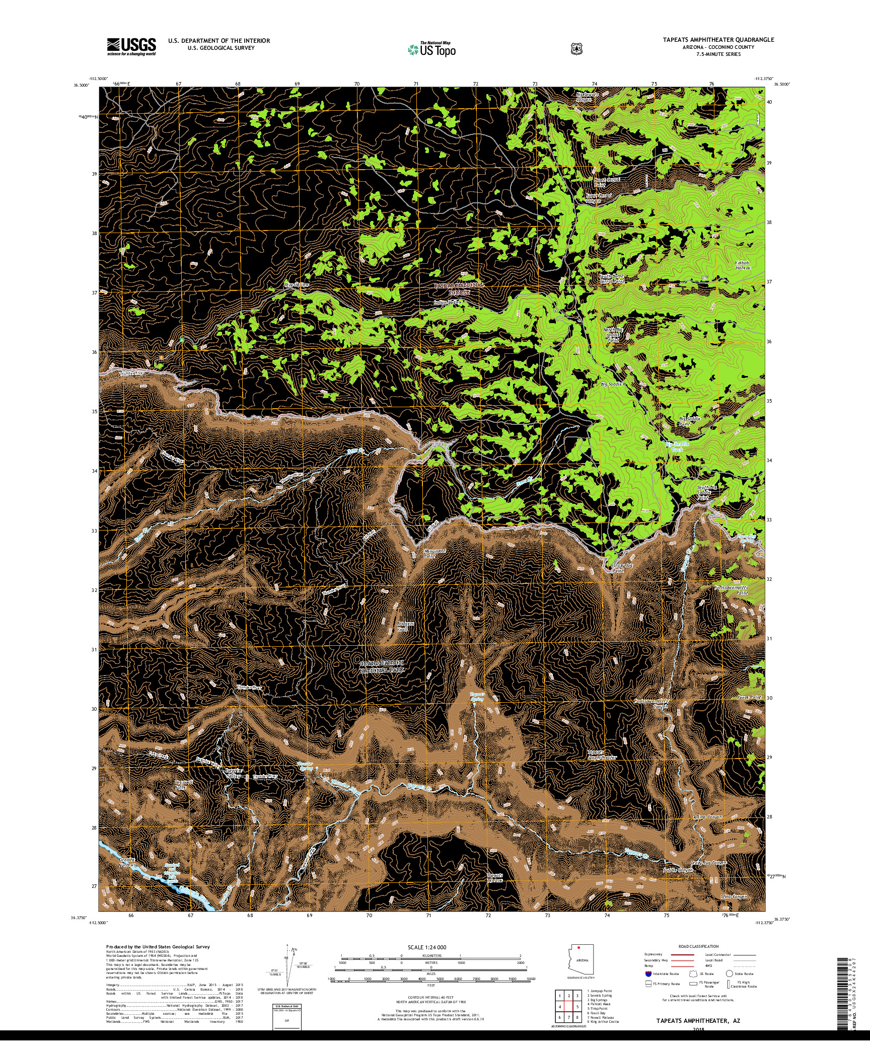 USGS US TOPO 7.5-MINUTE MAP FOR TAPEATS AMPHITHEATER, AZ 2018