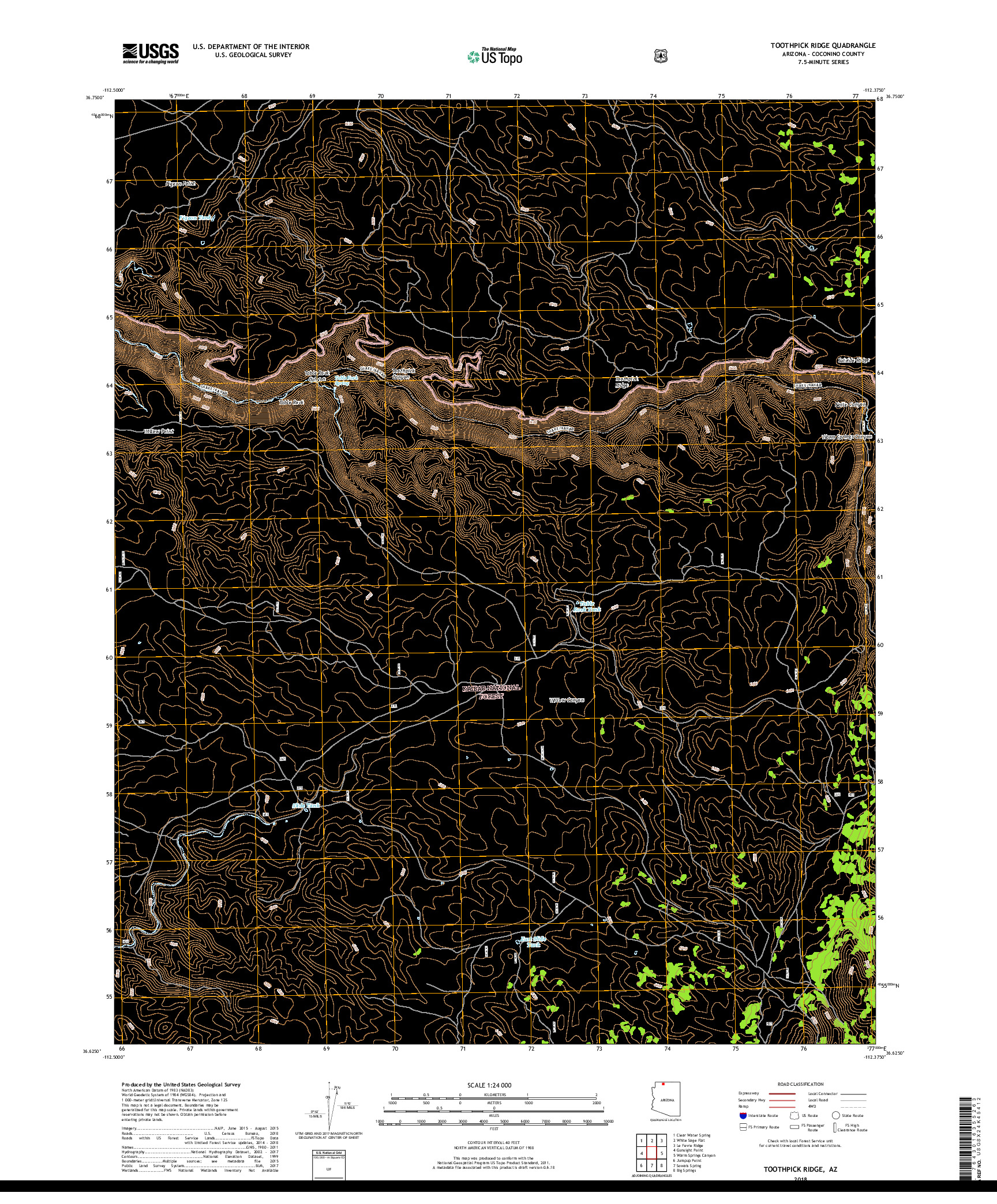 USGS US TOPO 7.5-MINUTE MAP FOR TOOTHPICK RIDGE, AZ 2018