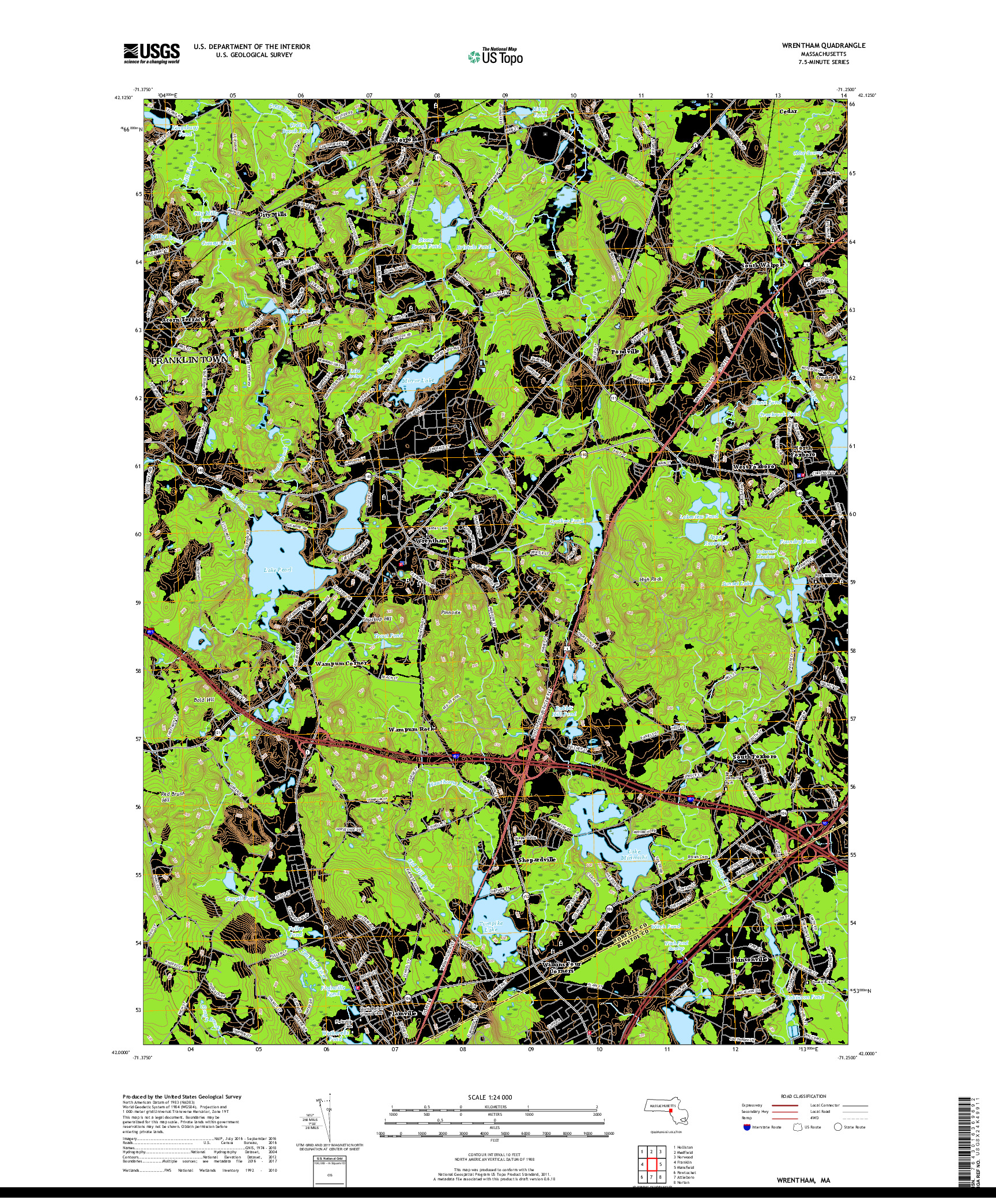 USGS US TOPO 7.5-MINUTE MAP FOR WRENTHAM, MA 2018