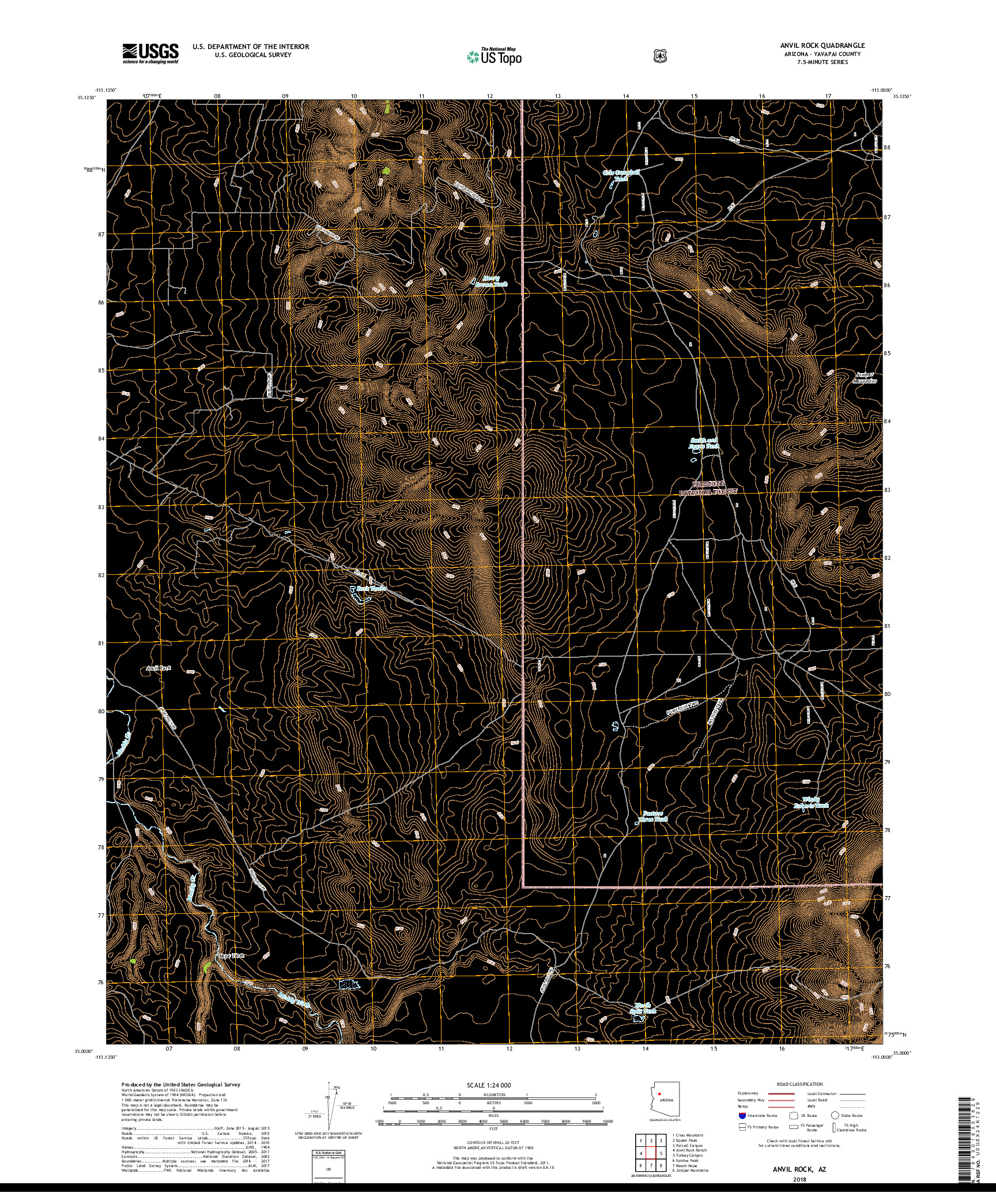 USGS US TOPO 7.5-MINUTE MAP FOR ANVIL ROCK, AZ 2018