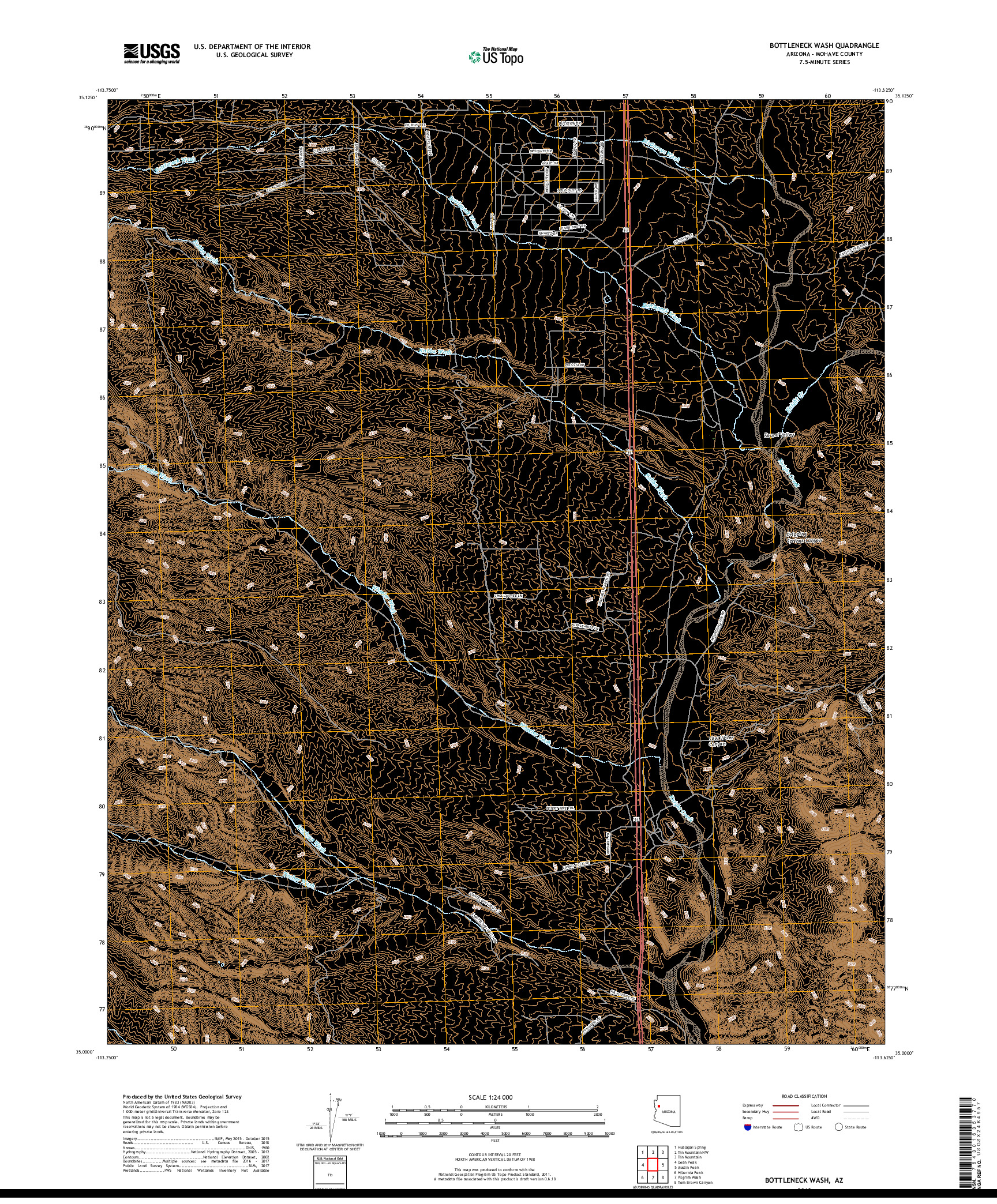 USGS US TOPO 7.5-MINUTE MAP FOR BOTTLENECK WASH, AZ 2018