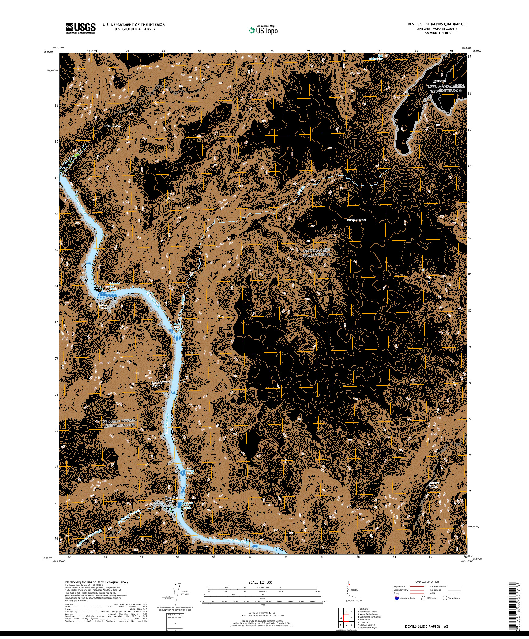 USGS US TOPO 7.5-MINUTE MAP FOR DEVILS SLIDE RAPIDS, AZ 2018