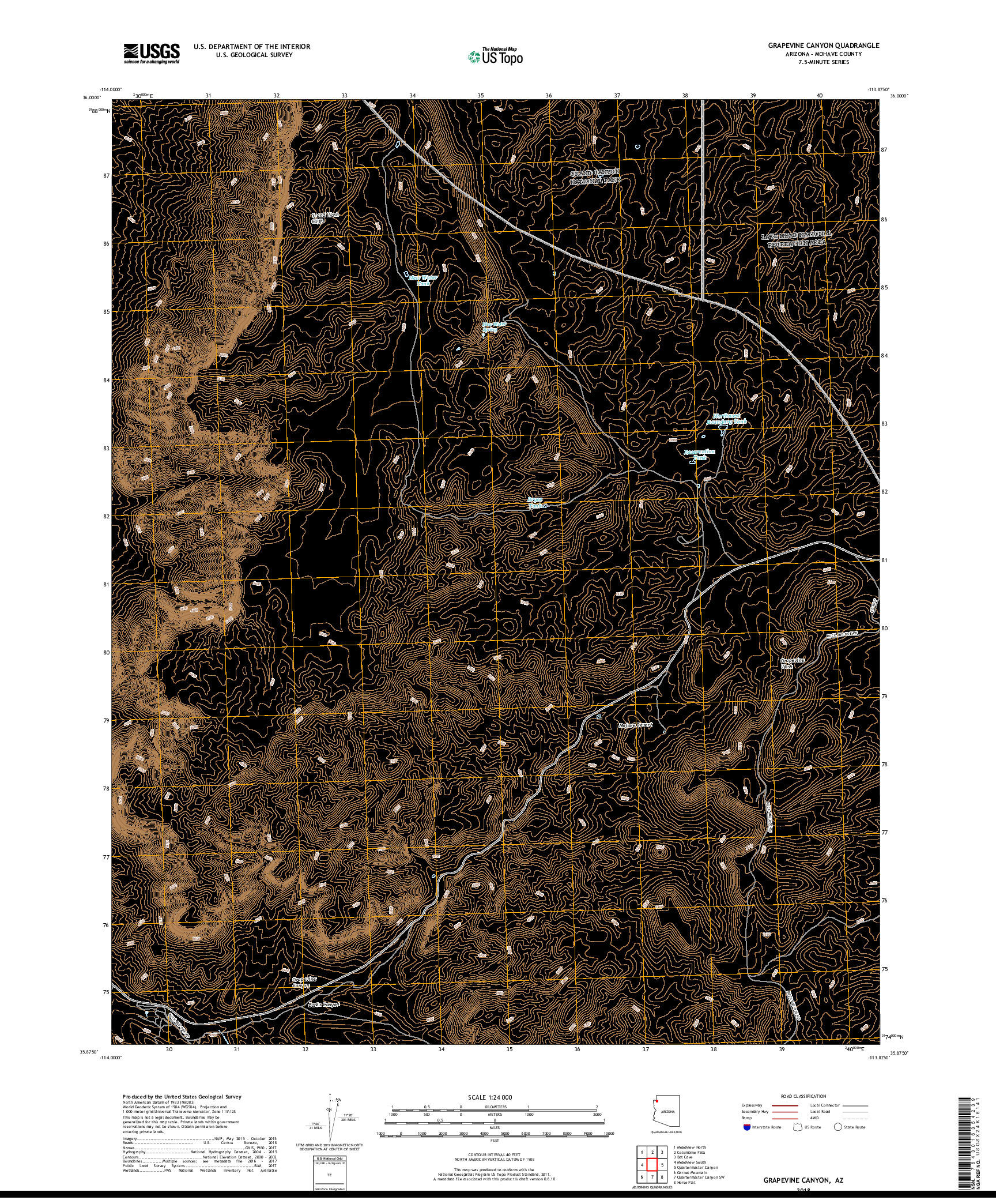 USGS US TOPO 7.5-MINUTE MAP FOR GRAPEVINE CANYON, AZ 2018