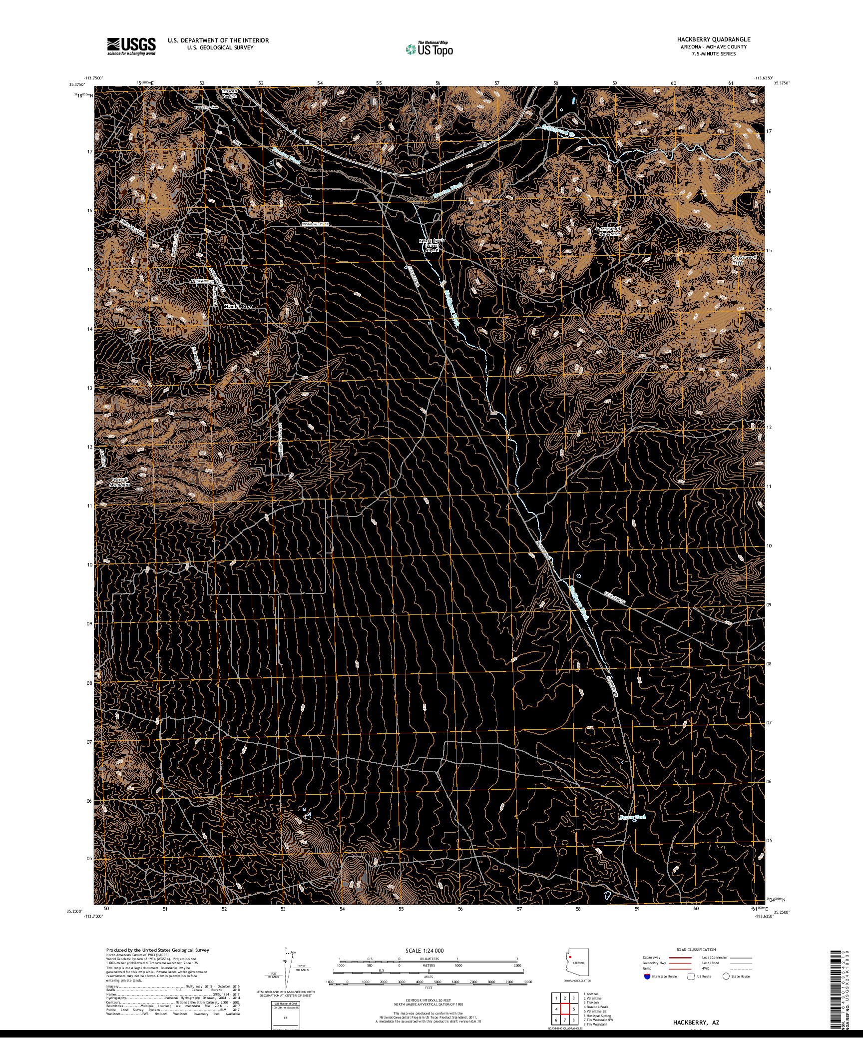 USGS US TOPO 7.5-MINUTE MAP FOR HACKBERRY, AZ 2018
