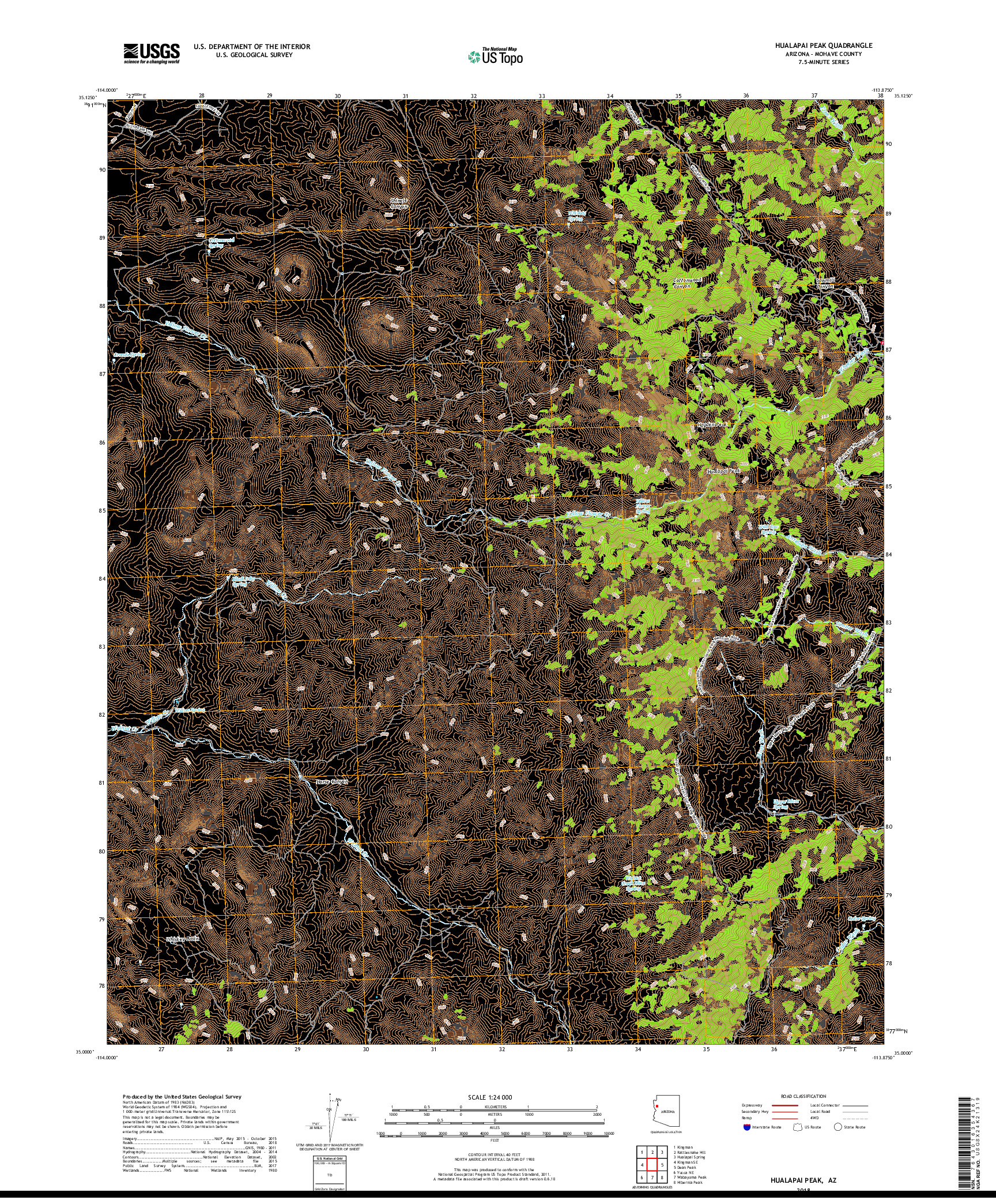 USGS US TOPO 7.5-MINUTE MAP FOR HUALAPAI PEAK, AZ 2018