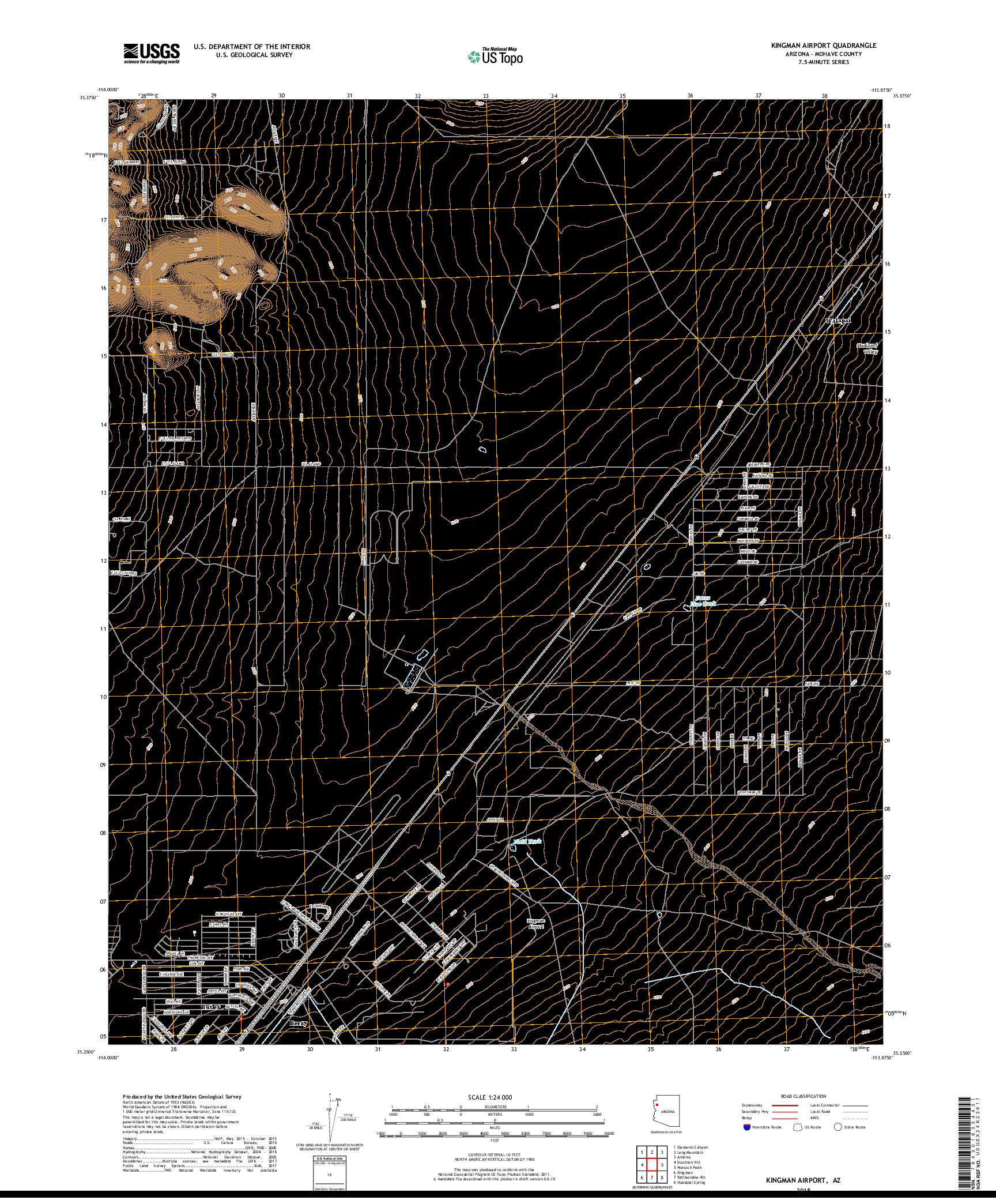 USGS US TOPO 7.5-MINUTE MAP FOR KINGMAN AIRPORT, AZ 2018