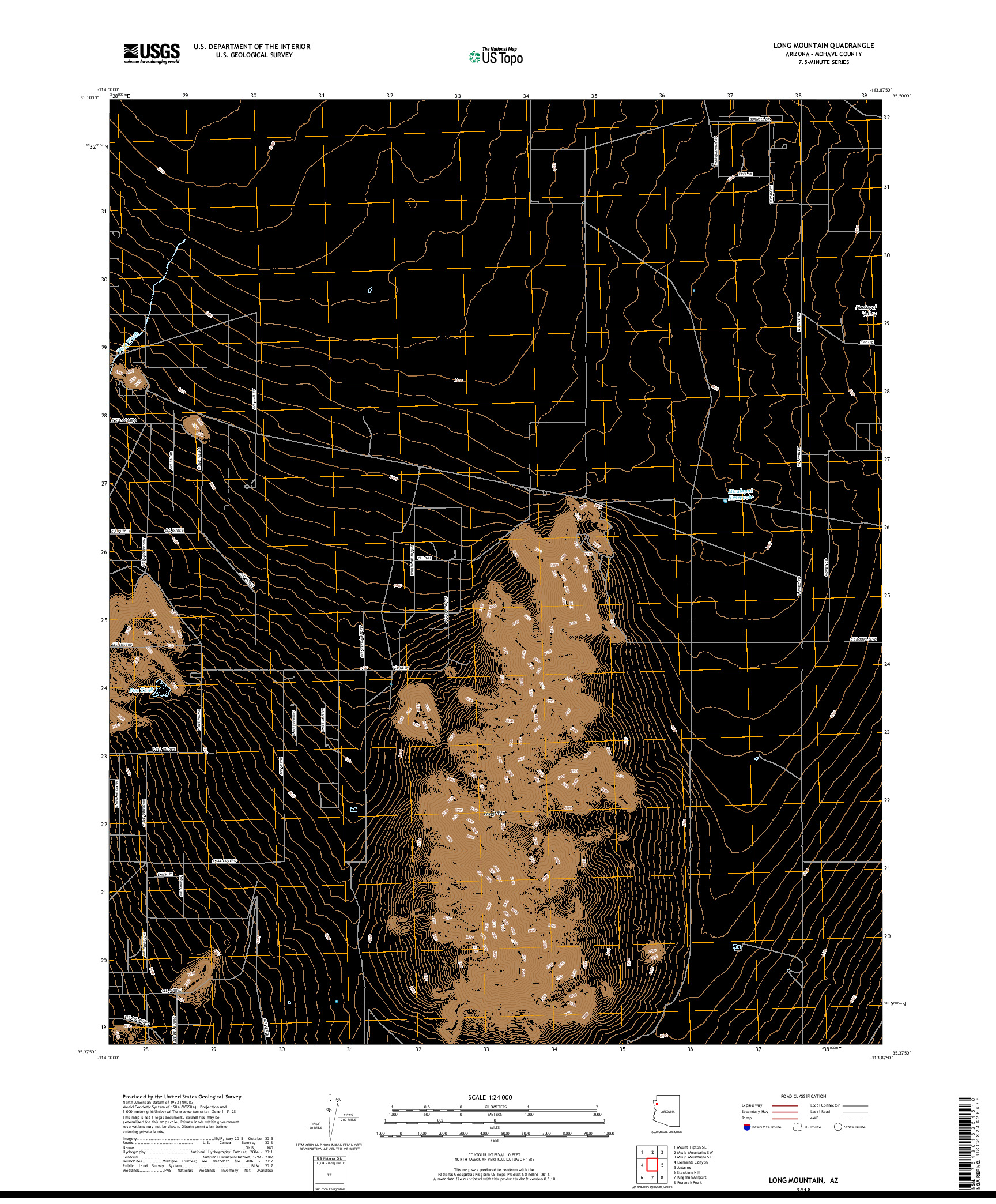 USGS US TOPO 7.5-MINUTE MAP FOR LONG MOUNTAIN, AZ 2018