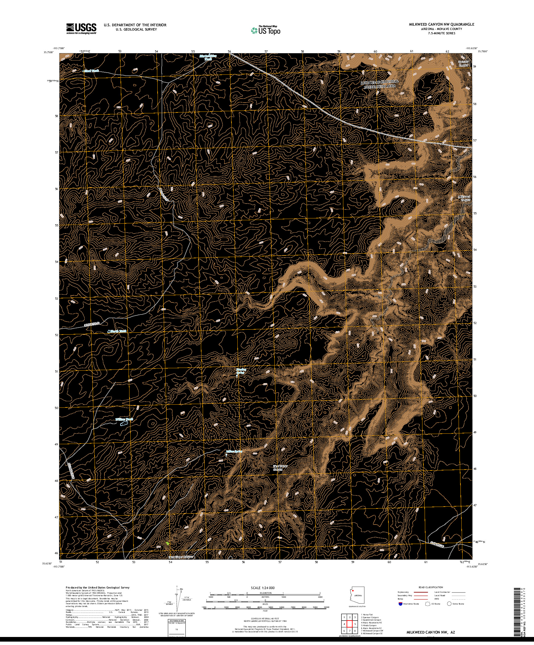 USGS US TOPO 7.5-MINUTE MAP FOR MILKWEED CANYON NW, AZ 2018