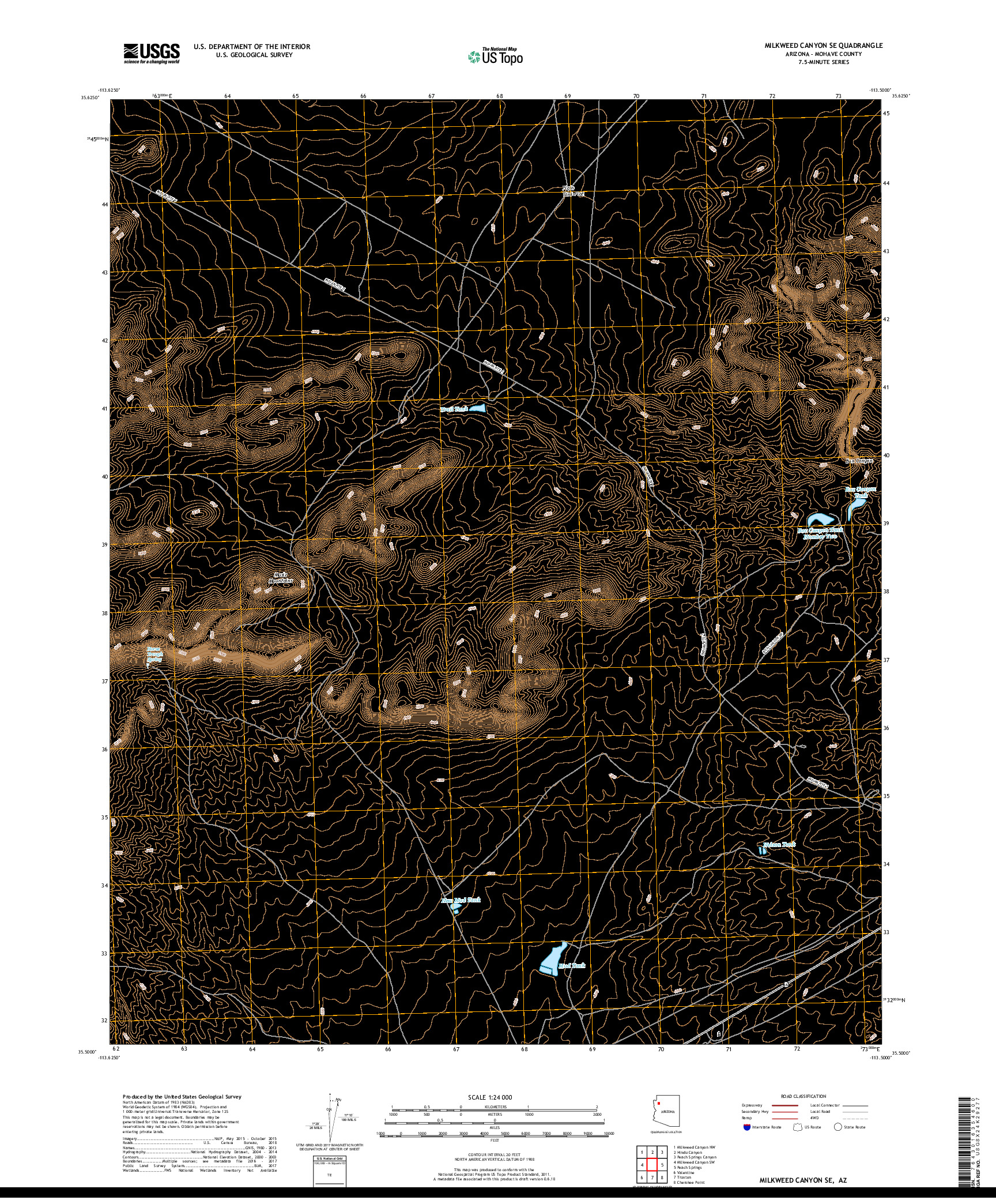 USGS US TOPO 7.5-MINUTE MAP FOR MILKWEED CANYON SE, AZ 2018