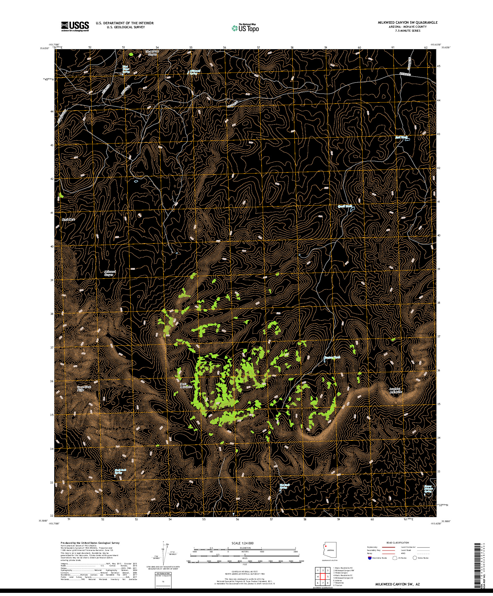 USGS US TOPO 7.5-MINUTE MAP FOR MILKWEED CANYON SW, AZ 2018