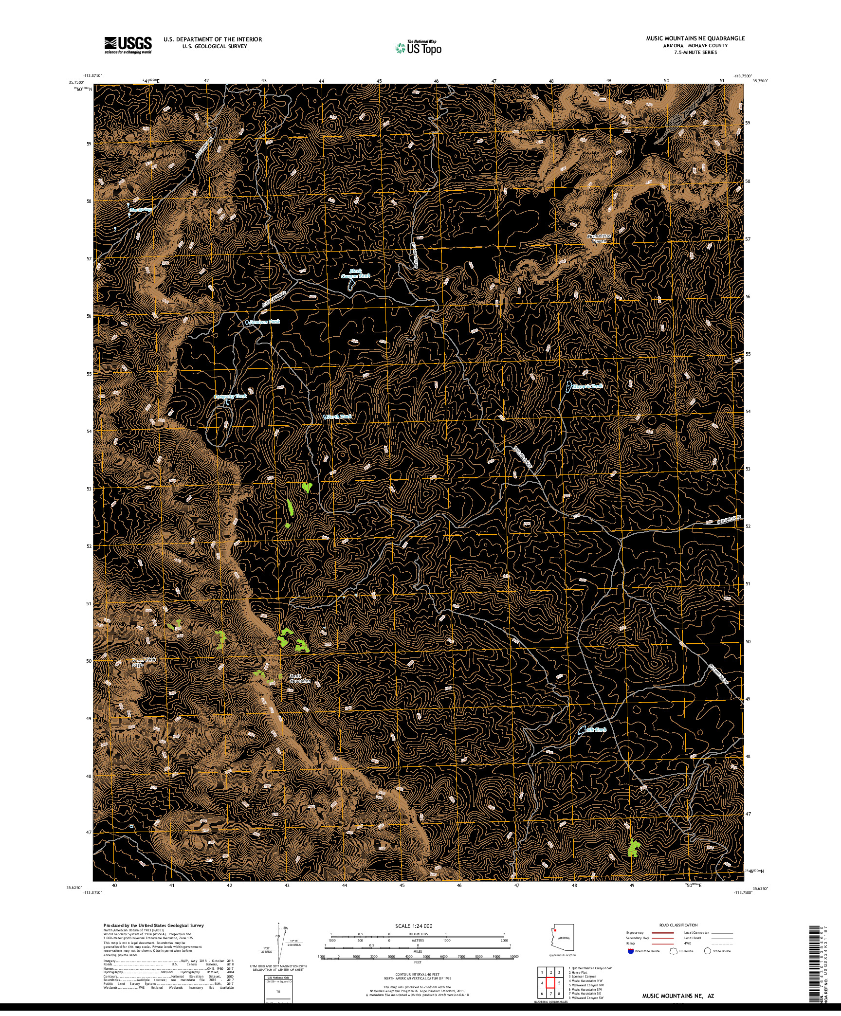 USGS US TOPO 7.5-MINUTE MAP FOR MUSIC MOUNTAINS NE, AZ 2018