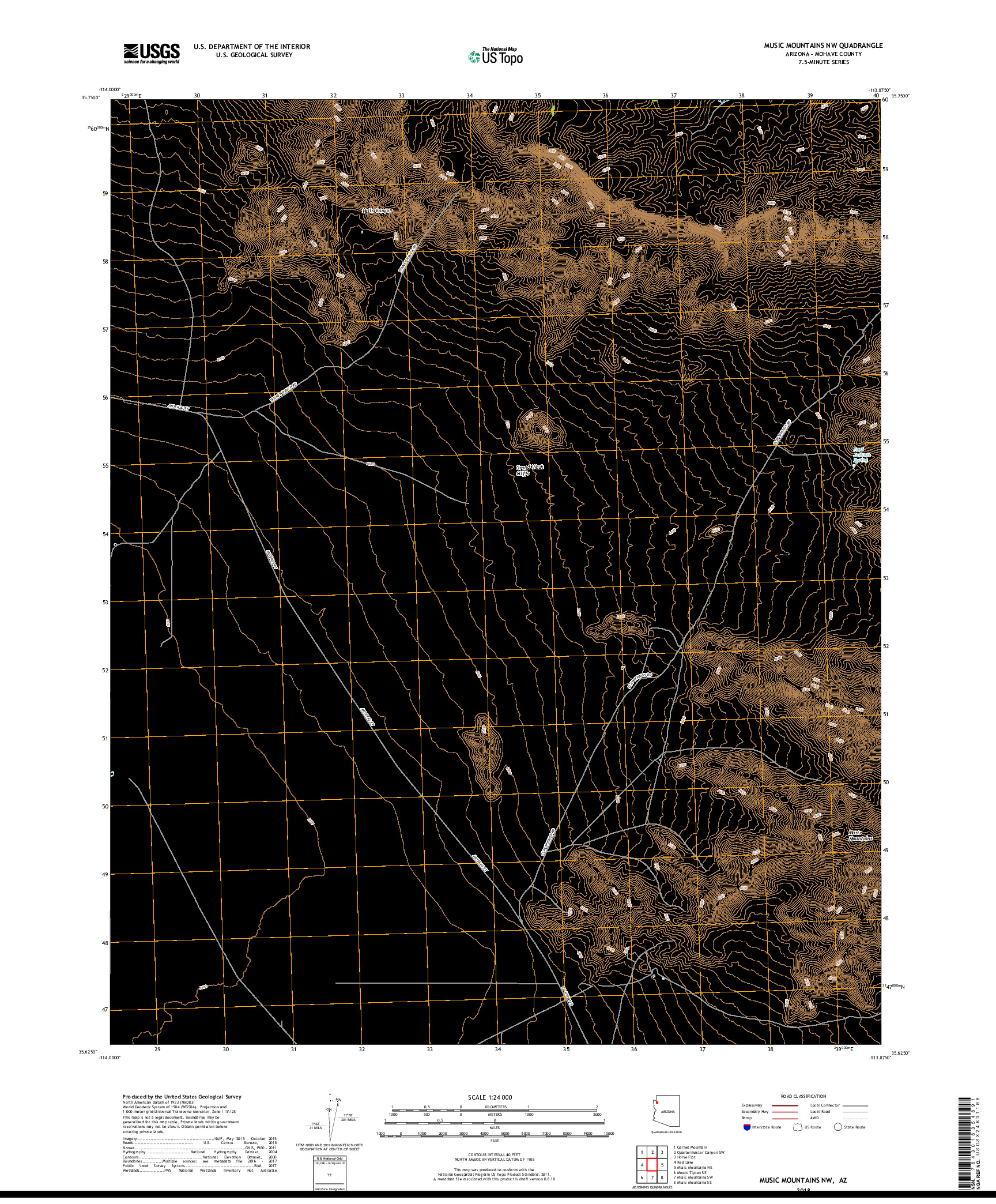 USGS US TOPO 7.5-MINUTE MAP FOR MUSIC MOUNTAINS NW, AZ 2018