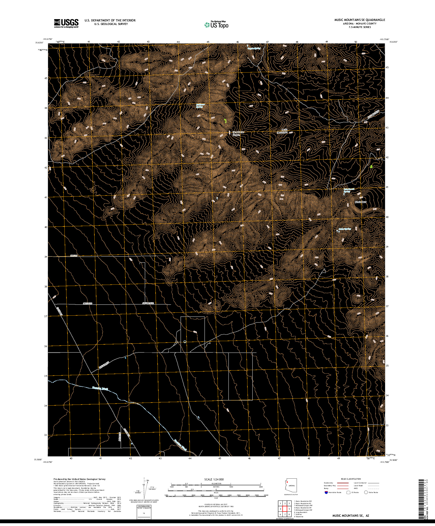 USGS US TOPO 7.5-MINUTE MAP FOR MUSIC MOUNTAINS SE, AZ 2018