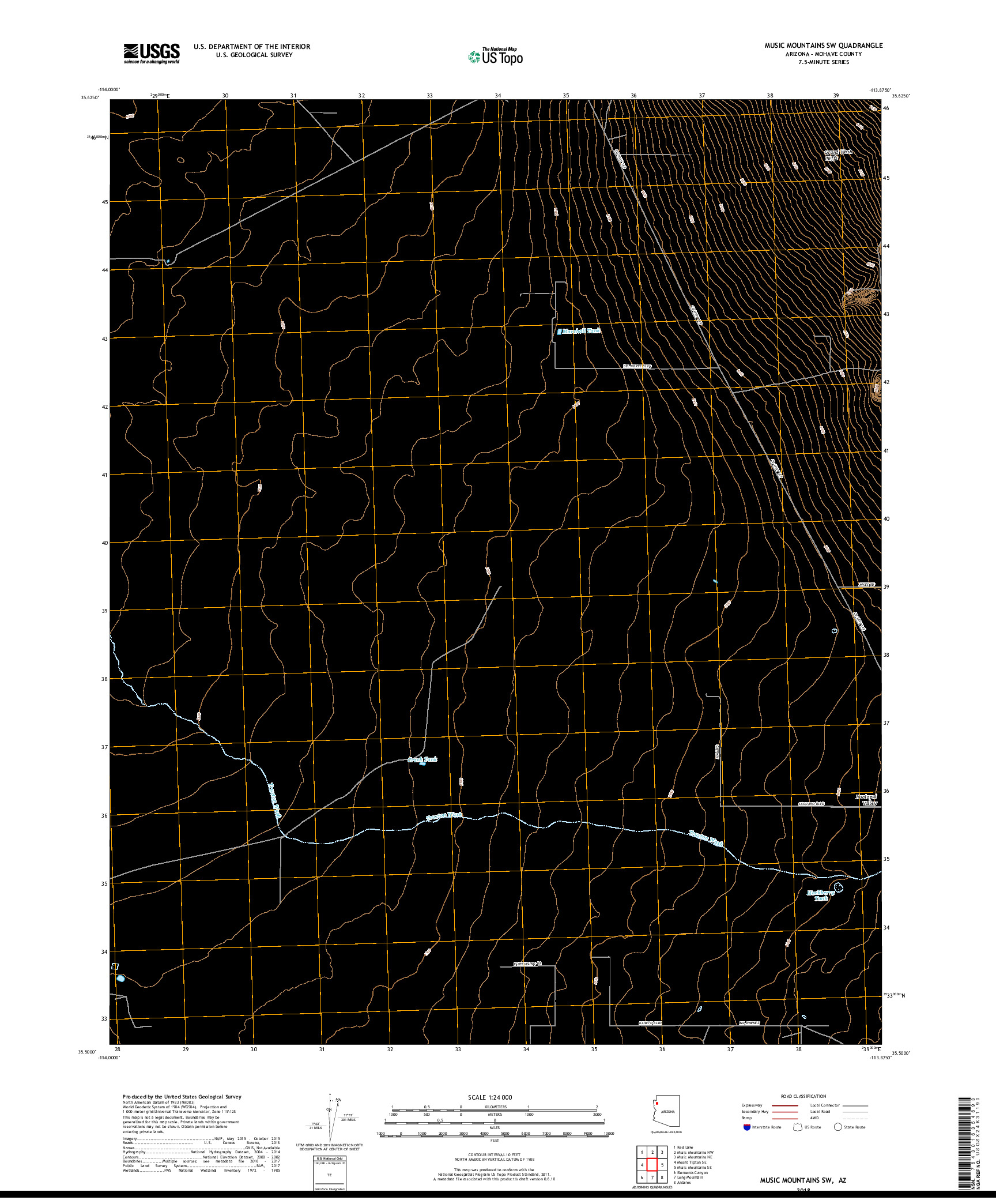 USGS US TOPO 7.5-MINUTE MAP FOR MUSIC MOUNTAINS SW, AZ 2018