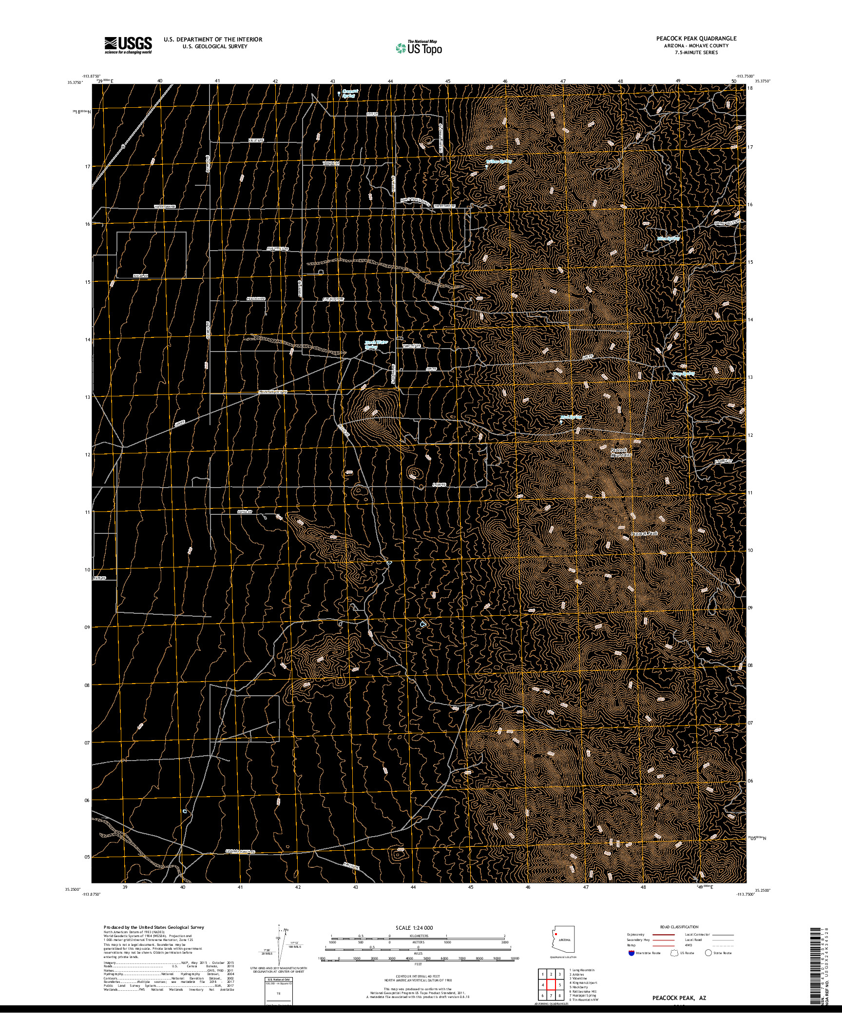 USGS US TOPO 7.5-MINUTE MAP FOR PEACOCK PEAK, AZ 2018