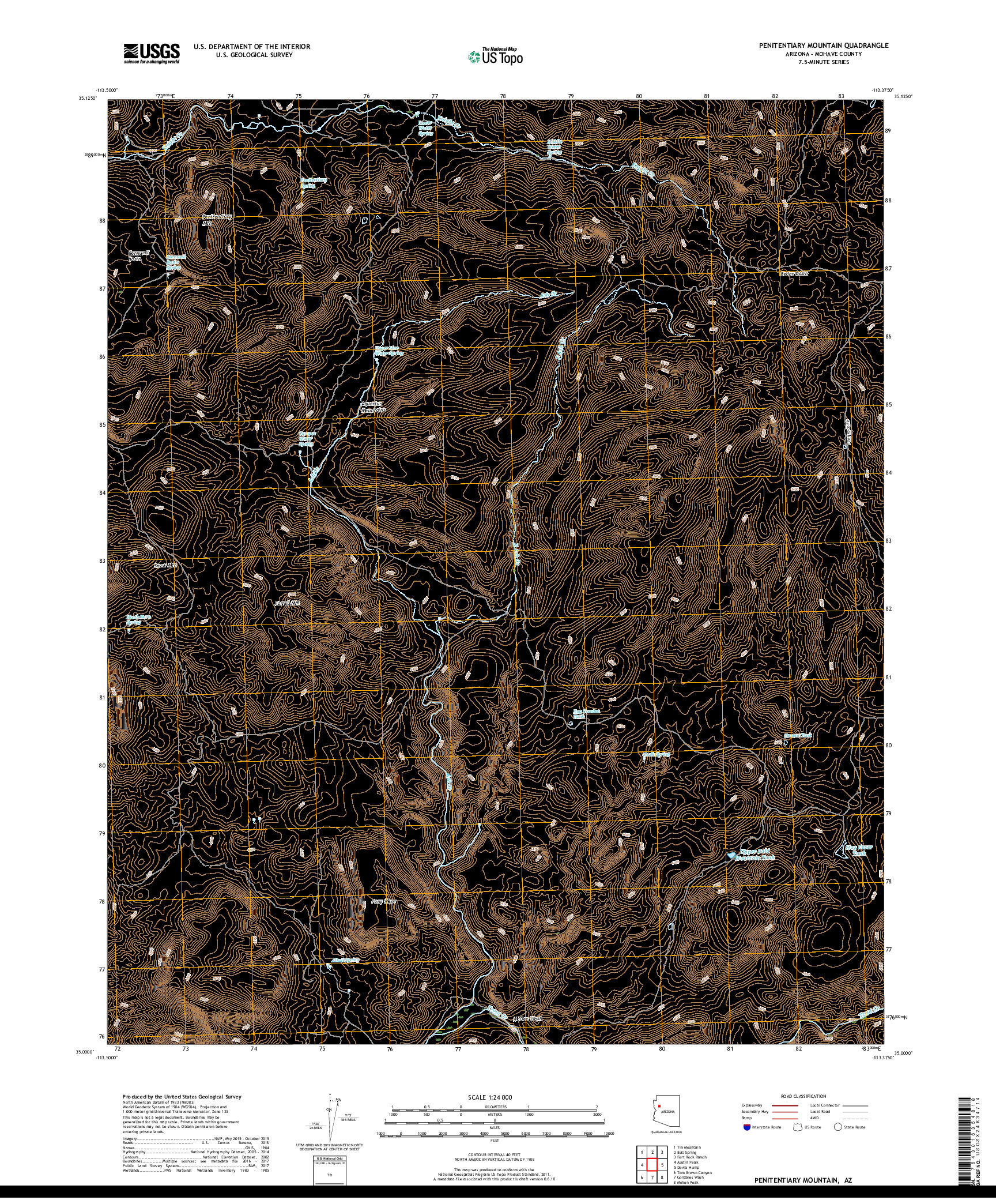 USGS US TOPO 7.5-MINUTE MAP FOR PENITENTIARY MOUNTAIN, AZ 2018