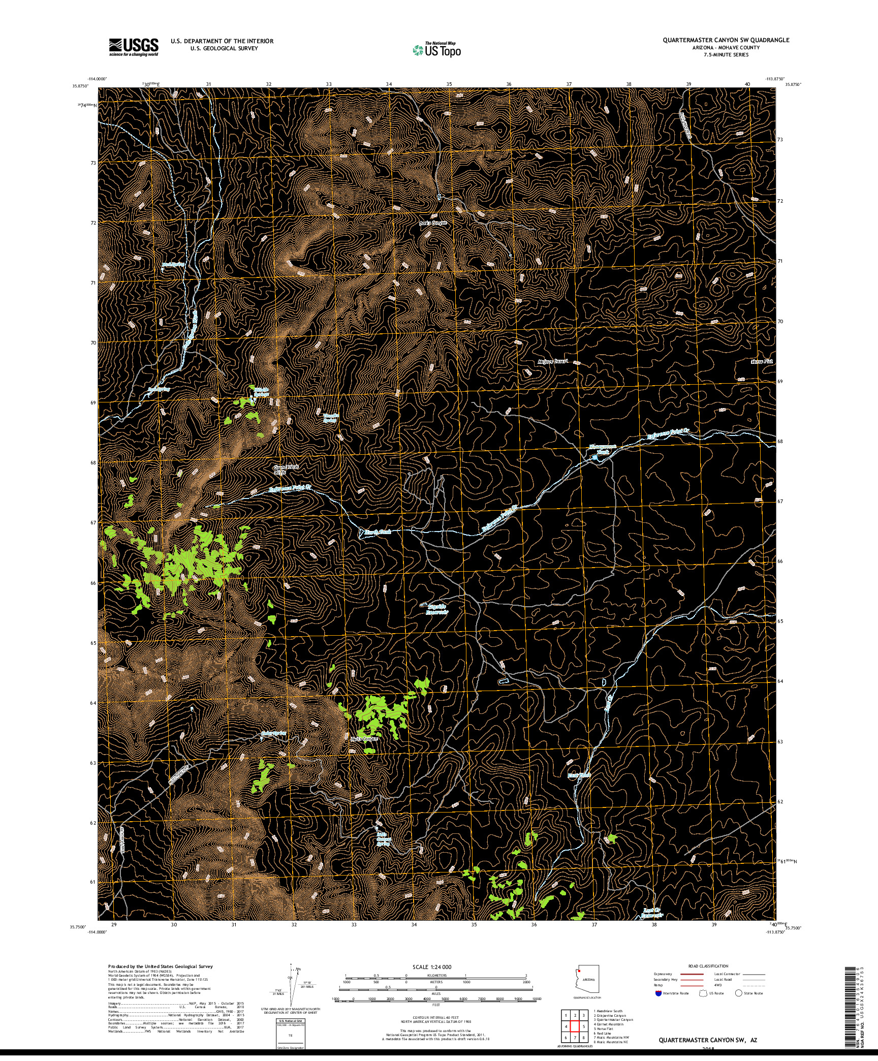 USGS US TOPO 7.5-MINUTE MAP FOR QUARTERMASTER CANYON SW, AZ 2018