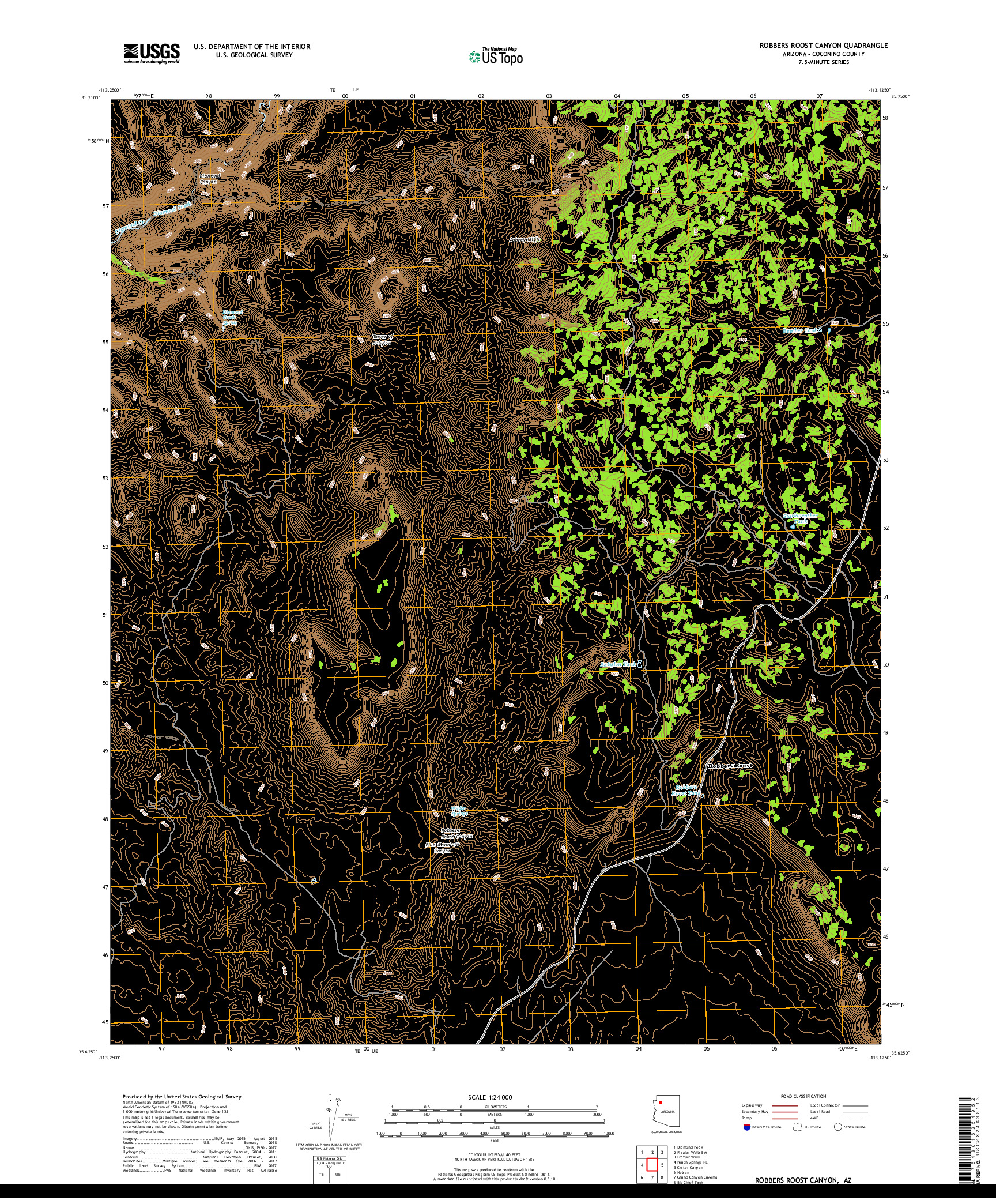 USGS US TOPO 7.5-MINUTE MAP FOR ROBBERS ROOST CANYON, AZ 2018