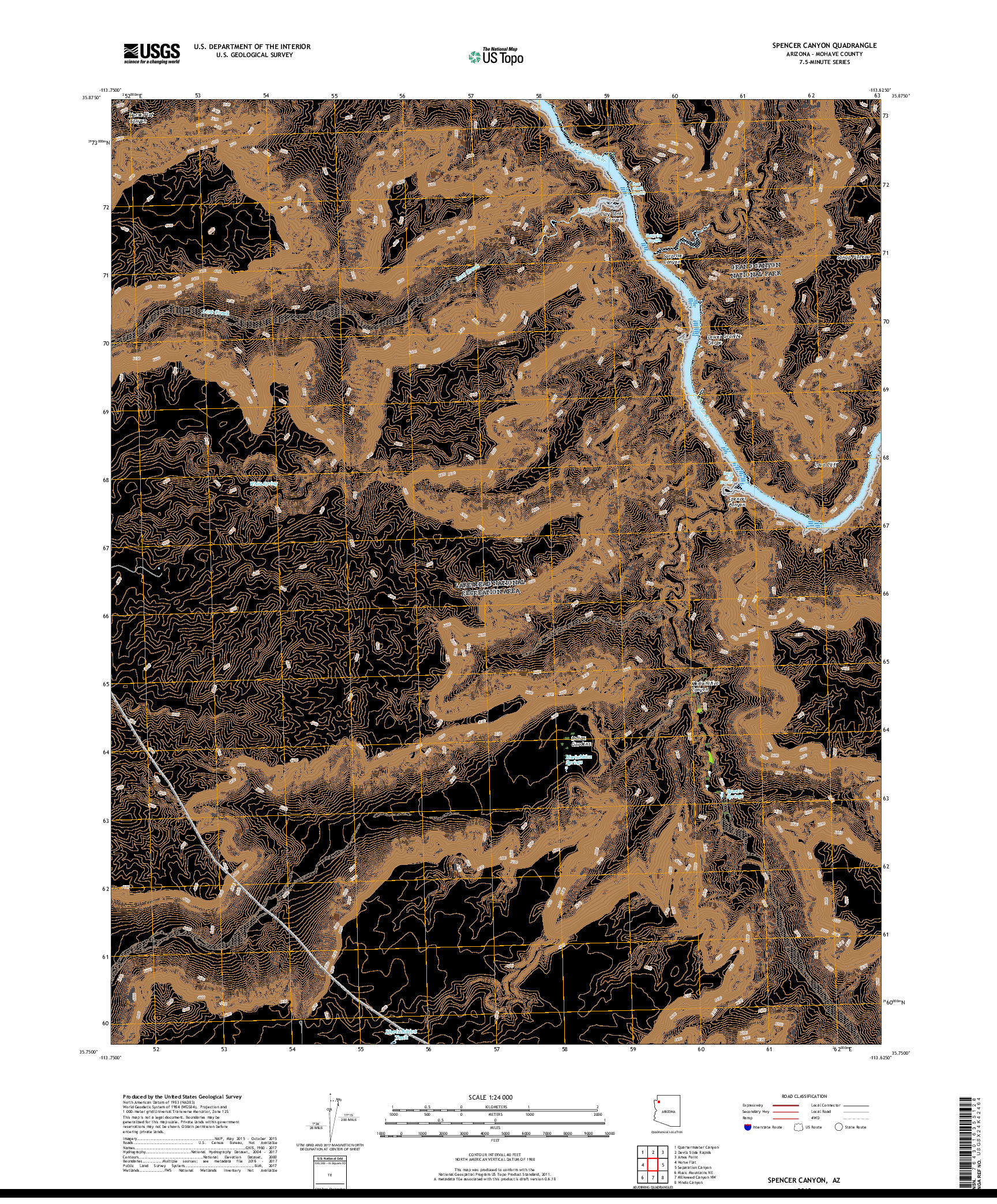 USGS US TOPO 7.5-MINUTE MAP FOR SPENCER CANYON, AZ 2018