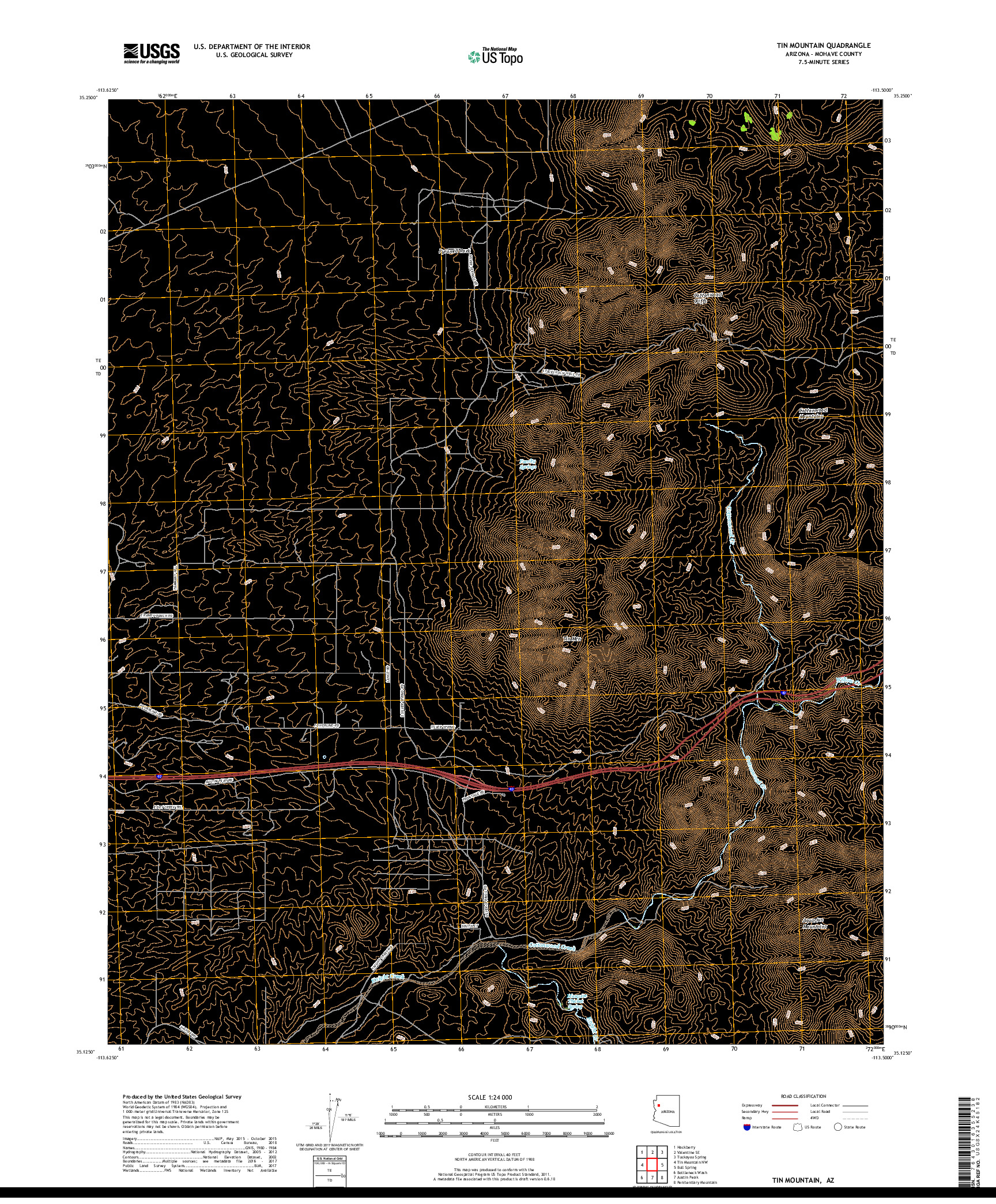 USGS US TOPO 7.5-MINUTE MAP FOR TIN MOUNTAIN, AZ 2018