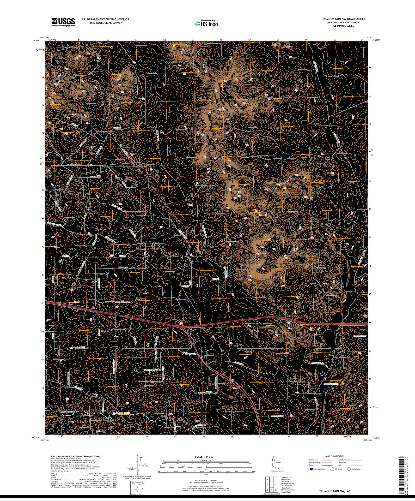 USGS US TOPO 7.5-MINUTE MAP FOR TIN MOUNTAIN NW, AZ 2018