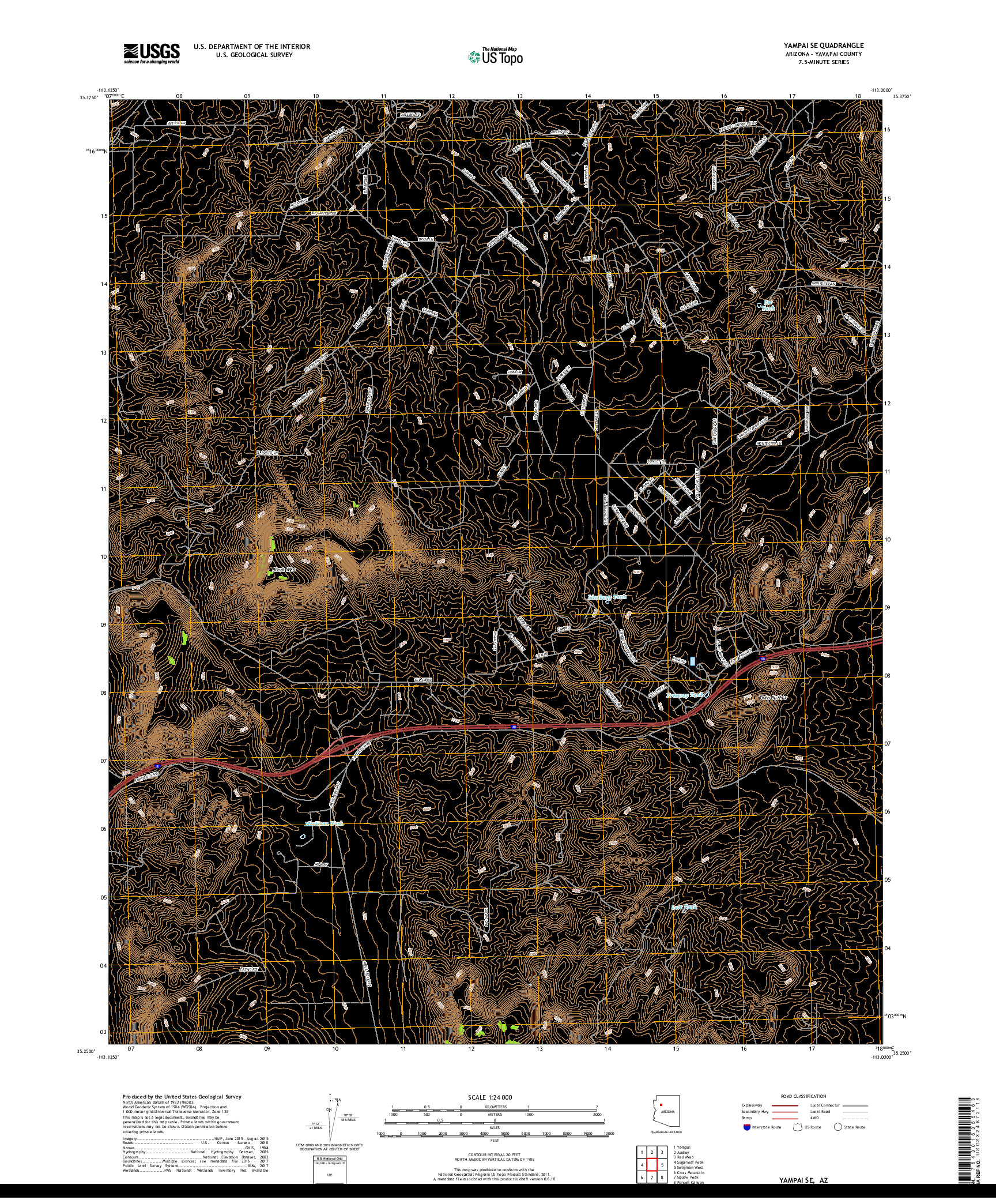 USGS US TOPO 7.5-MINUTE MAP FOR YAMPAI SE, AZ 2018