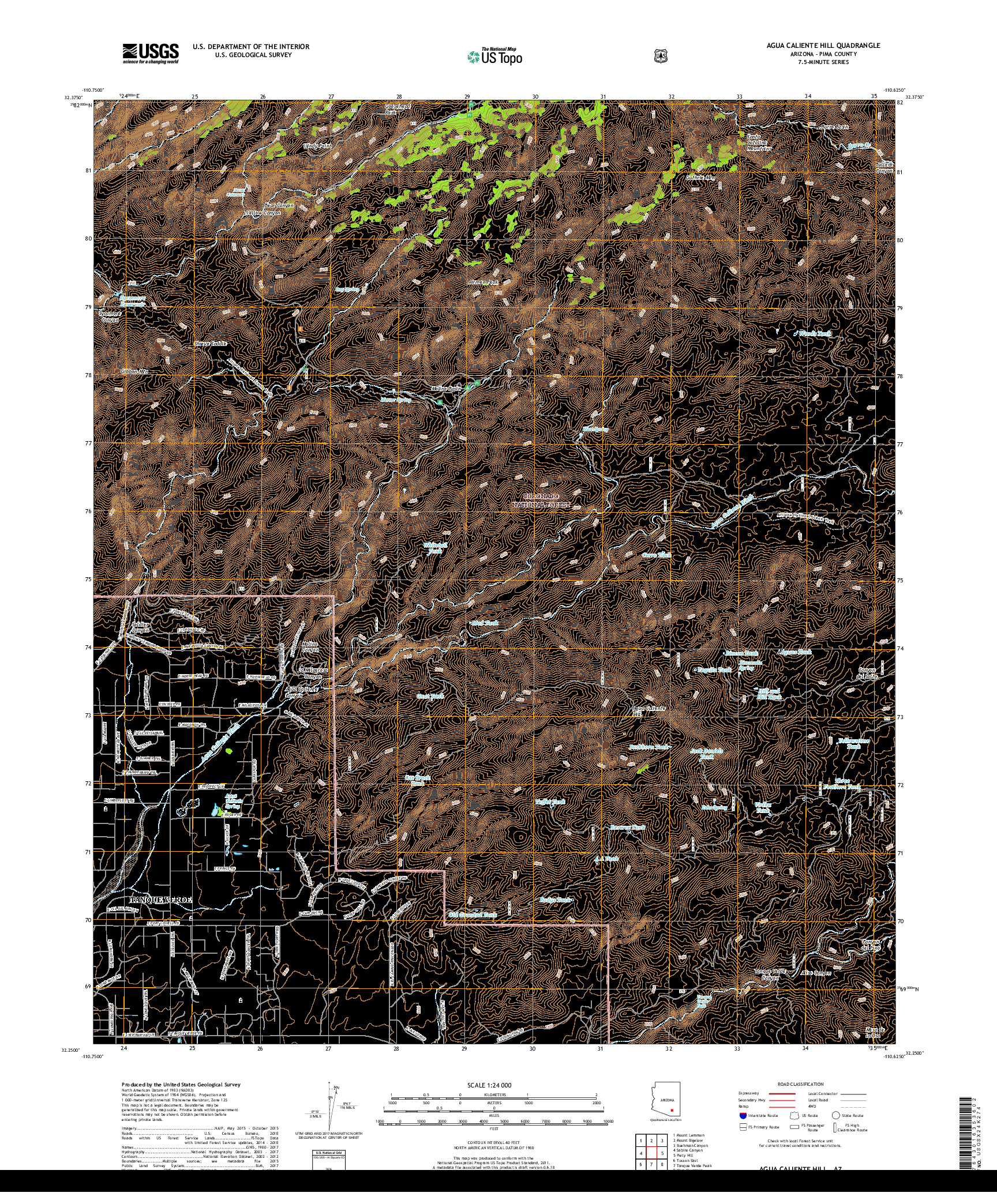 USGS US TOPO 7.5-MINUTE MAP FOR AGUA CALIENTE HILL, AZ 2018